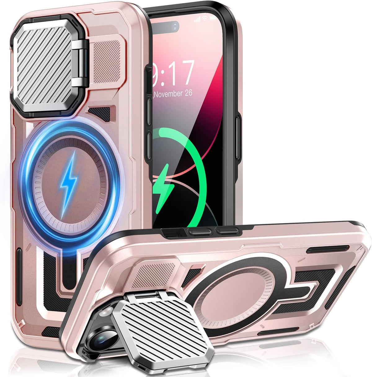 Camera Stand Case for iPhone 14 Pro Max, [Compatible with Mag Safe] [Lens Cover] 2024 Version Military Grade Protective Soft Case for iPhone 14 Pro Max 6.7 inch Men Women, Pink