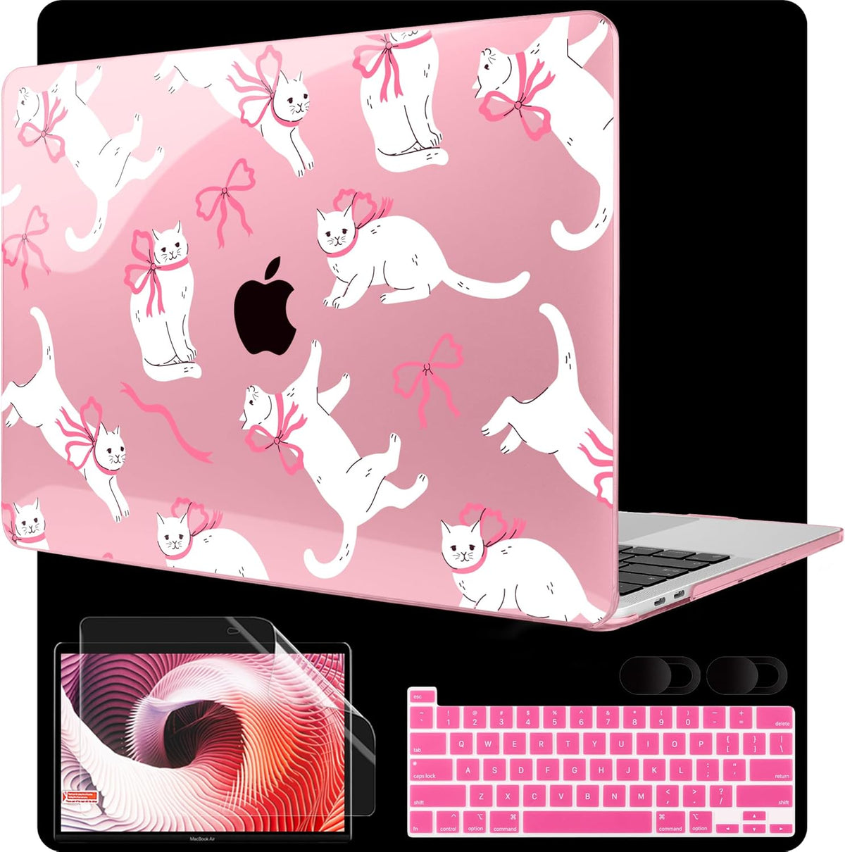 MEEgoodo Case for MacBook Pro 13 inch Case 2022 2021 2020 New A2338 M2/M1 A2251 A2289, Laptop Hard Shell with Keyboard & Camera Cover Compatible with 13 inch MacBook Pro, Cute White Cats & Bows