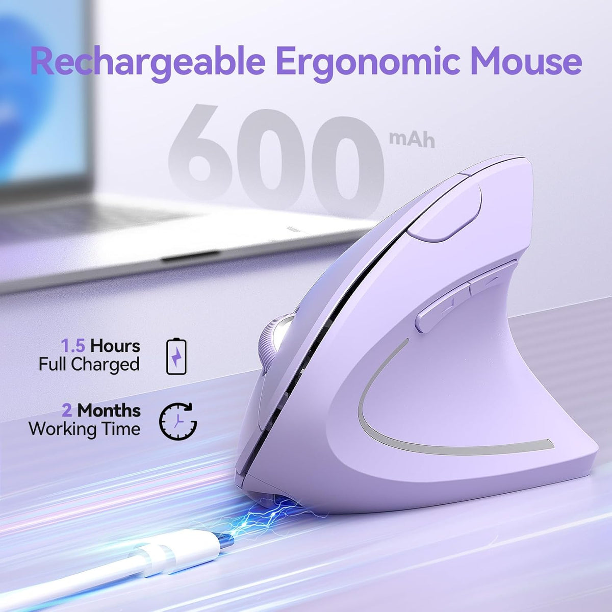 TECKNET Ergonomic Mouse Wireless, Rechargeable Mouse Wireless Silent for Carpal Tunnel Right Hand, 2.4GHz USB Vertical Mouse Wireless for Laptop, 5 Adjustable 4800 DPI, Computer, MacBook, Desktop