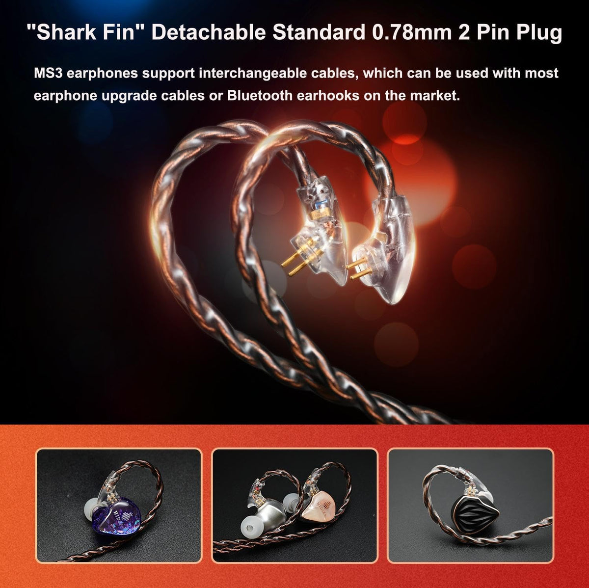 MS3 in-Ear Monitors, 2BA+1DD Hybrid IEM Wired Earphones, Includes 3 Pneumatic Tuning Filters - Exclusive Adjustable Soundstage for Instruments, Detachable Cable for Audiophile/Musician 4.4 mm