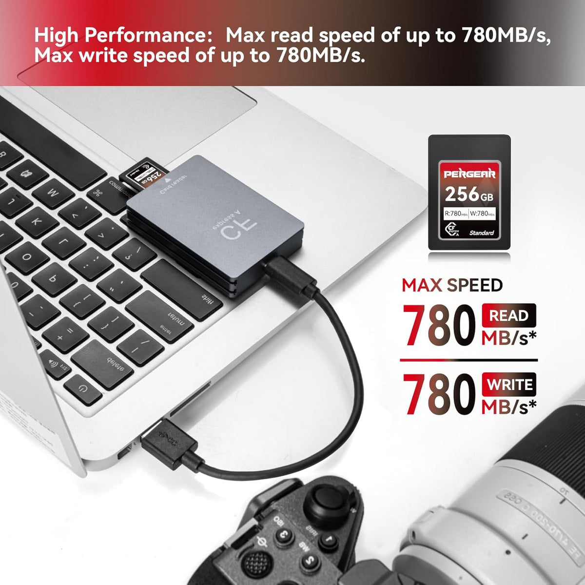 Pergear 256GB CFexpress Type A Memory Card, Up to 780MB/s Read Speed & 780MB/s Write Speed for 4K 120P,8K 30P Recording Compatible for Sony Alpha & FX Cameras (VPG200)
