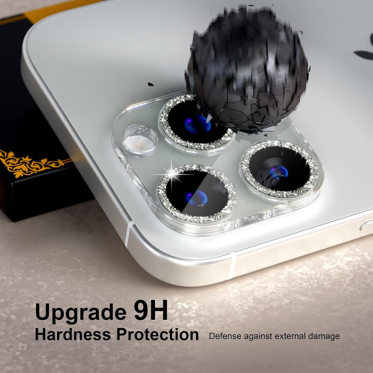 beuxece for 6 Pack iPhone 15 Pro/iPhone 15 Pro Max Camera Lens Protector [Drop Protection] [Case Friendly] [Easy Installation] 9H Tempered Glass Camera Screen Protector Cover, Glitter Silver