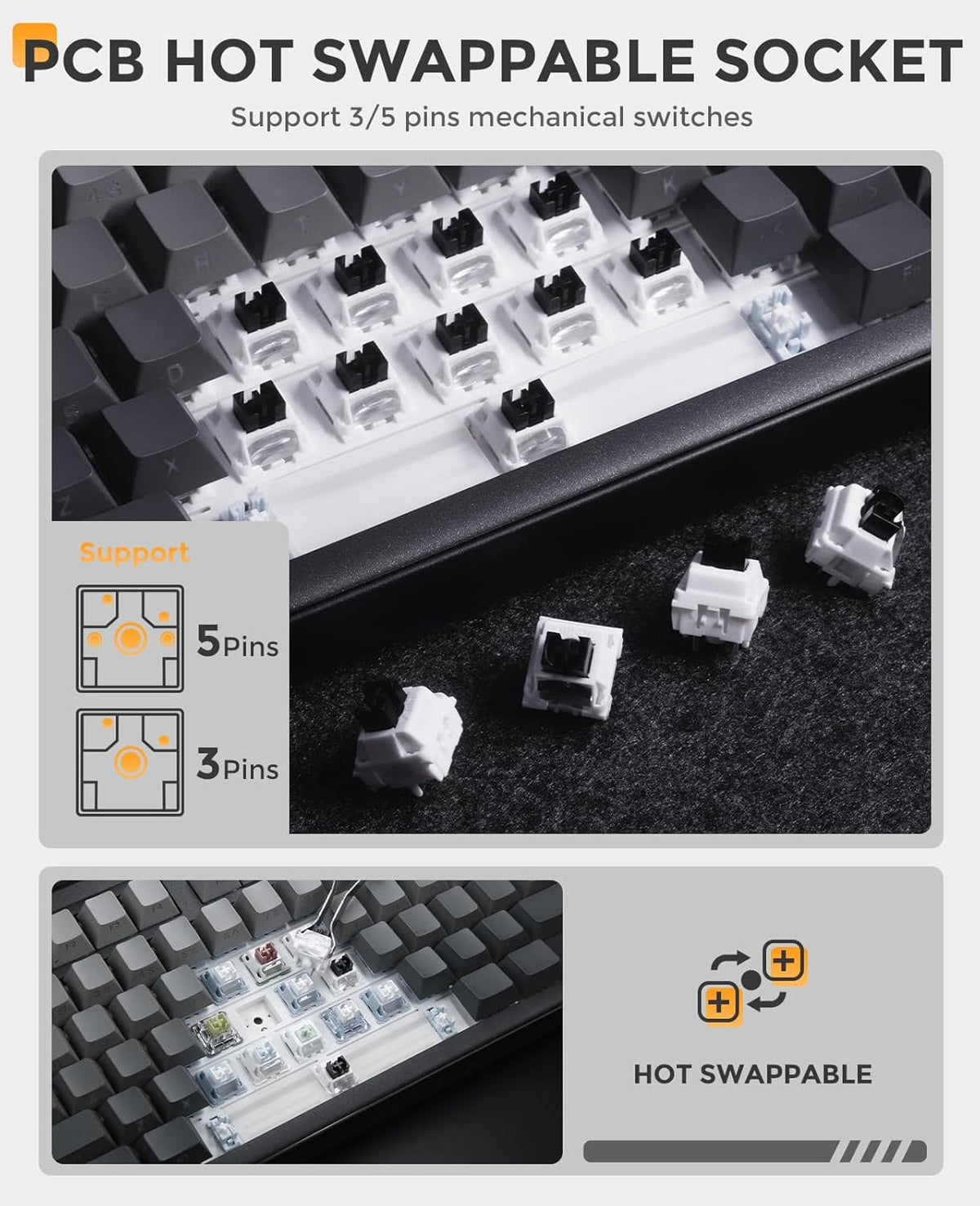 DAREU EK98PRO Wireless Mechanical Keyboard, Gasket Hot Swappable Custom, Pre-lubed Linear Switches, Side Printed PBT Keycaps, BT5.0/2.4GHz/USB-C, RGB Backlit Gaming Keyboard for Win/Mac
