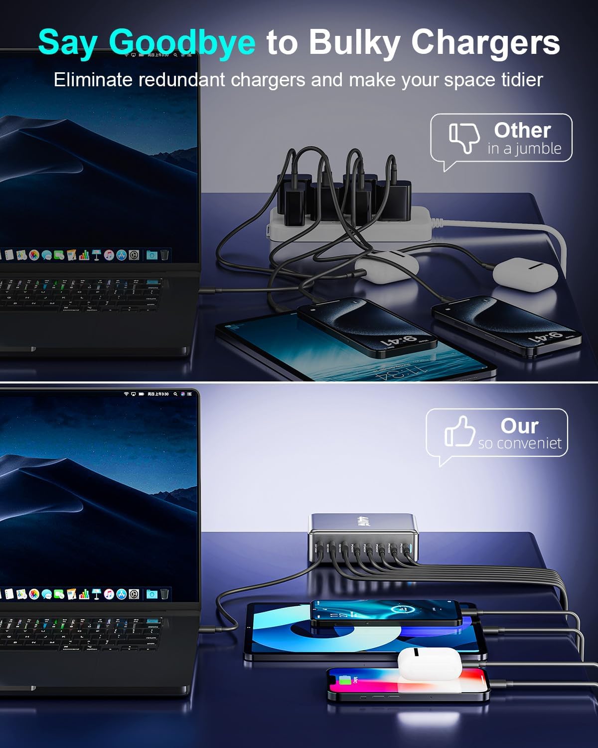 440W Fast USB C GAN Charger Block 8 Port Charging Station HUB Brick Dual PD PPS 100W Wall Charger Compatible with MacBook Pro/Air/All iPad iPhone 16/15/14/13/Pro Max