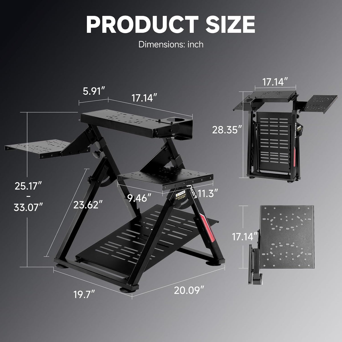 GTPLAYER Flight Racing Simulation Stand Foldable Gaming Stand Compatible with Logitech/Thrustmaster/PXN Gaming Devices Adjustable Stable Simulator Cockpit Stand, Electronic Device Not Included, Black