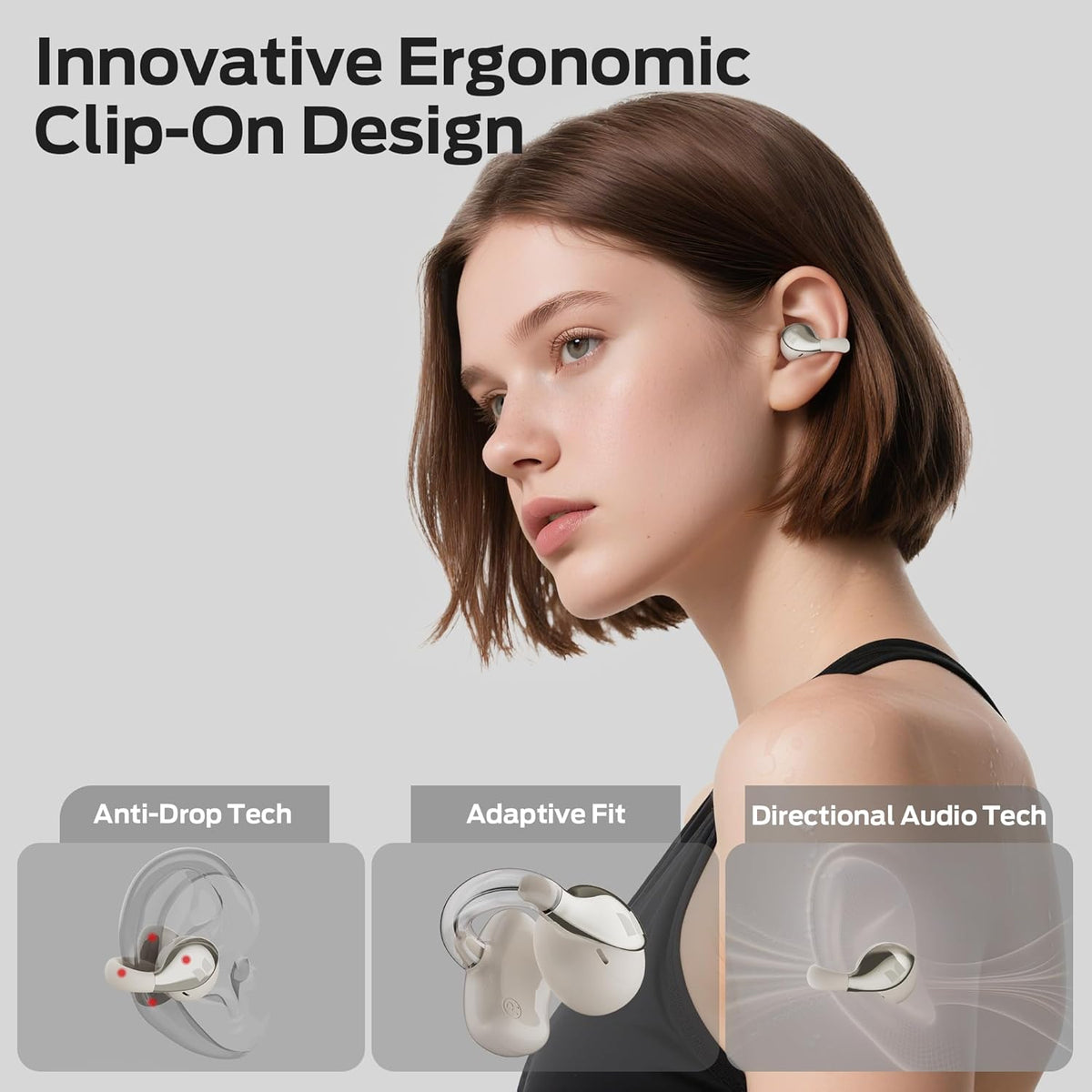 AC225 6.0 36H IPX6 Monster Open Ear Earbuds, Stereo Sound, Bluetooth Open Ear Headphones, Lightweight Comfort Clip-On