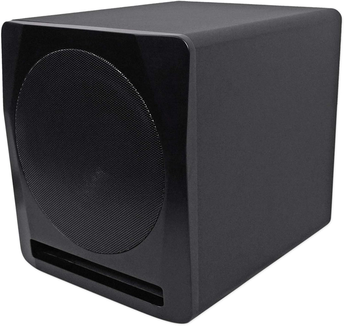 Rockville APM10B Active Studio Subwoofer in Black, 10"", 400W, MDF Wood, RCA/XLR/Optical, Front-Firing Port, Perfect for Studios and Music Production