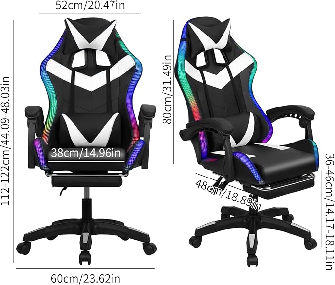 Gaming Chair Computer Chair with Footrest and Massage Lumbar Support Racing Executive Ergonomic Adjustable Swivel Task Chairs with Headrest and Lumbar Support (Black)