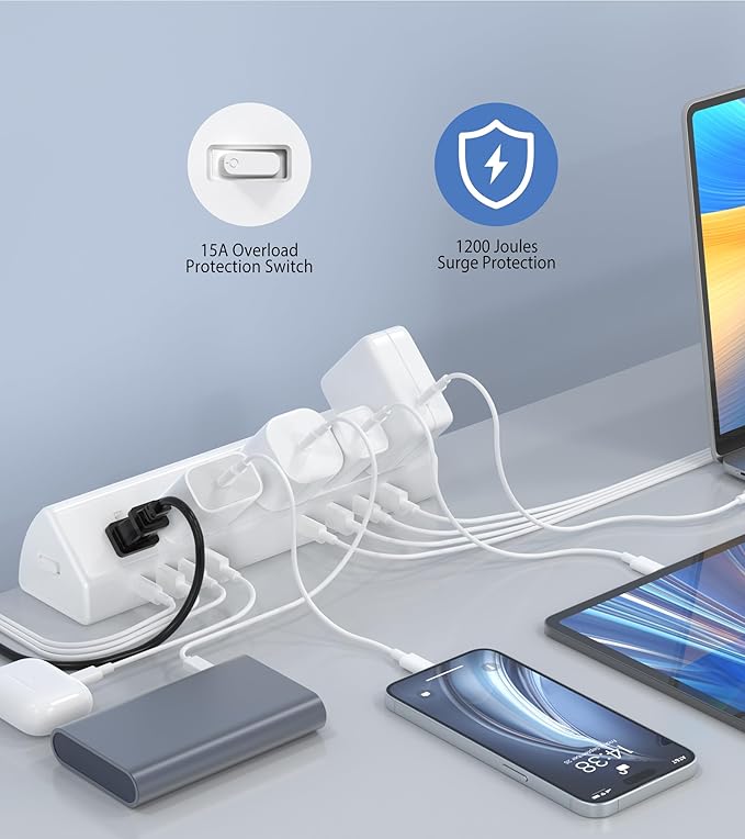 Jgstkcity Desk Clamp Power Strip USB C 45W,8 USB,10FT Cable,White