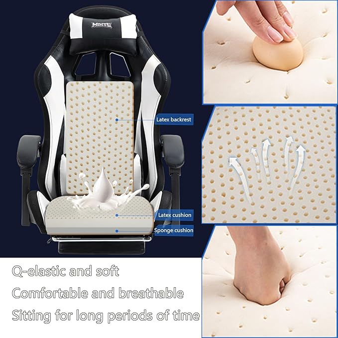Gaming Chair with Footrest E-Sports Chair Live Broadcast Home Fashionable Reclining Lift Office Computer Dormitory Swivel Chair Ergonomic Racing Game Chair Latex Back Cushion Easy to Install bluered