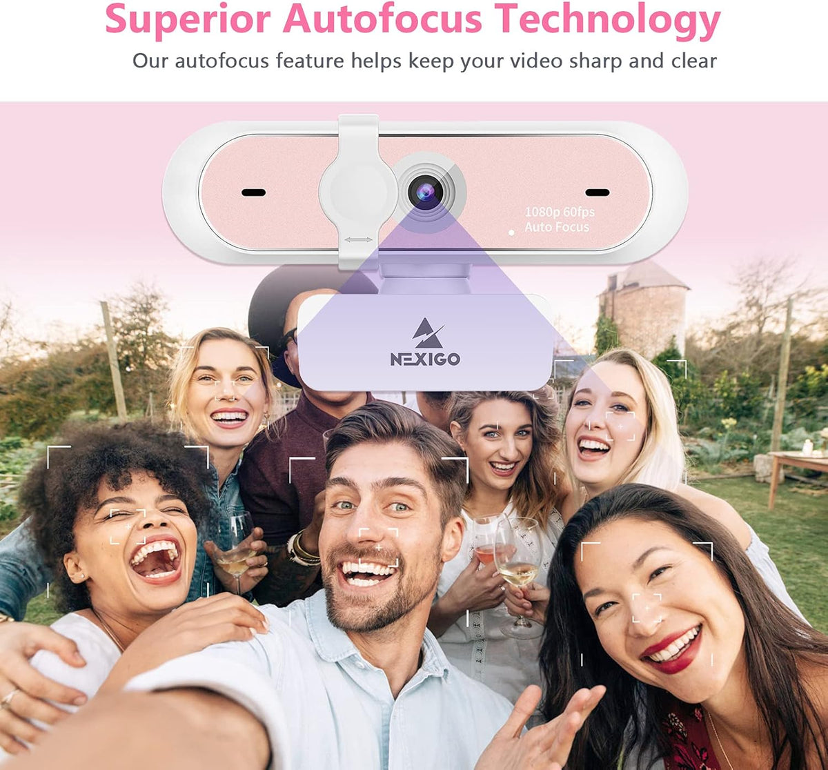 NexiGo N660P 1080P 60FPS Webcam with Software Control, Dual Microphone & Cover, Autofocus, HD USB Computer Web Camera, for OBS/Zoom/Skype/FaceTime/Teams/Twitch, Pink