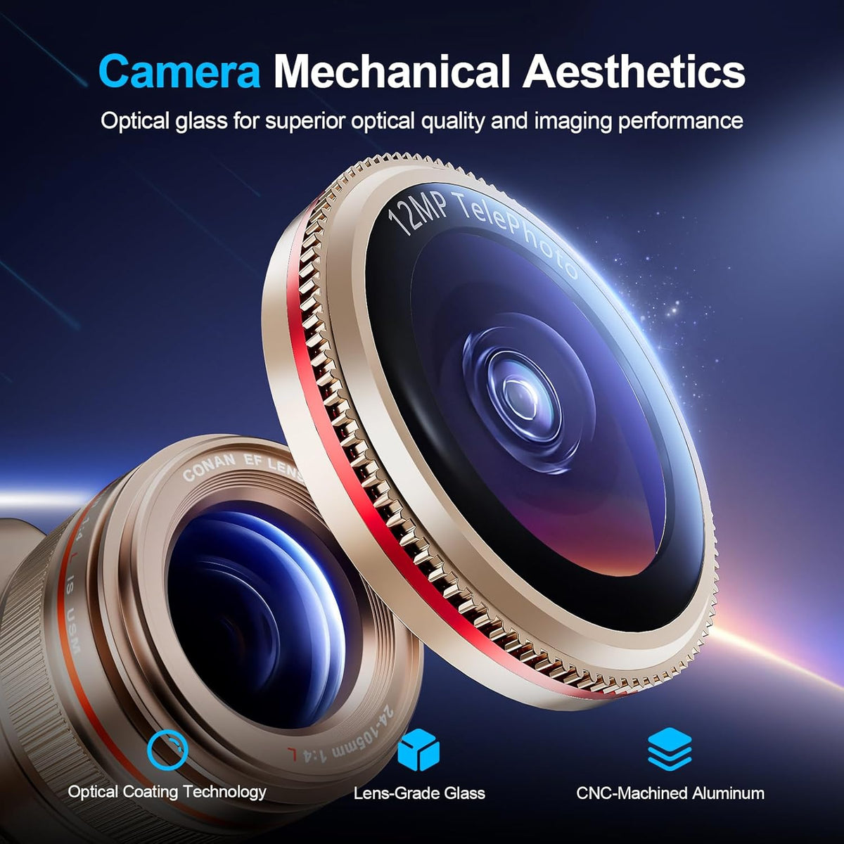 X-it 2 Pack Camera Lens Protector, Shatterproof Protection Anti-Scratch Ultra HD Camera Protector, Anti-Glare 9H Tempered Glass Lens Protector for iPhone 16 Pro Max/16 Pro, Case Friendly, Golden Red