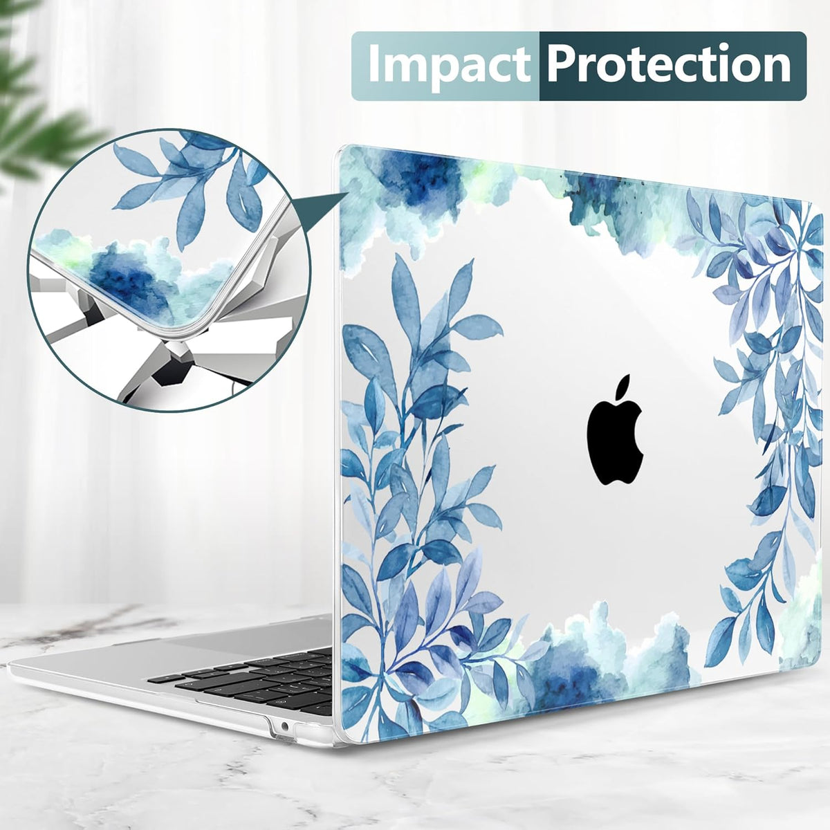 TWOLSKOO Compatible with M4 MacBook Air 15 inch Case 2025-2023 Released Model M4 A3241 M3 A3114 M2 A2941, Plastic Hard Shell & Screen Protector & Keyboard Cover & Trackpad Film, Blue Floral