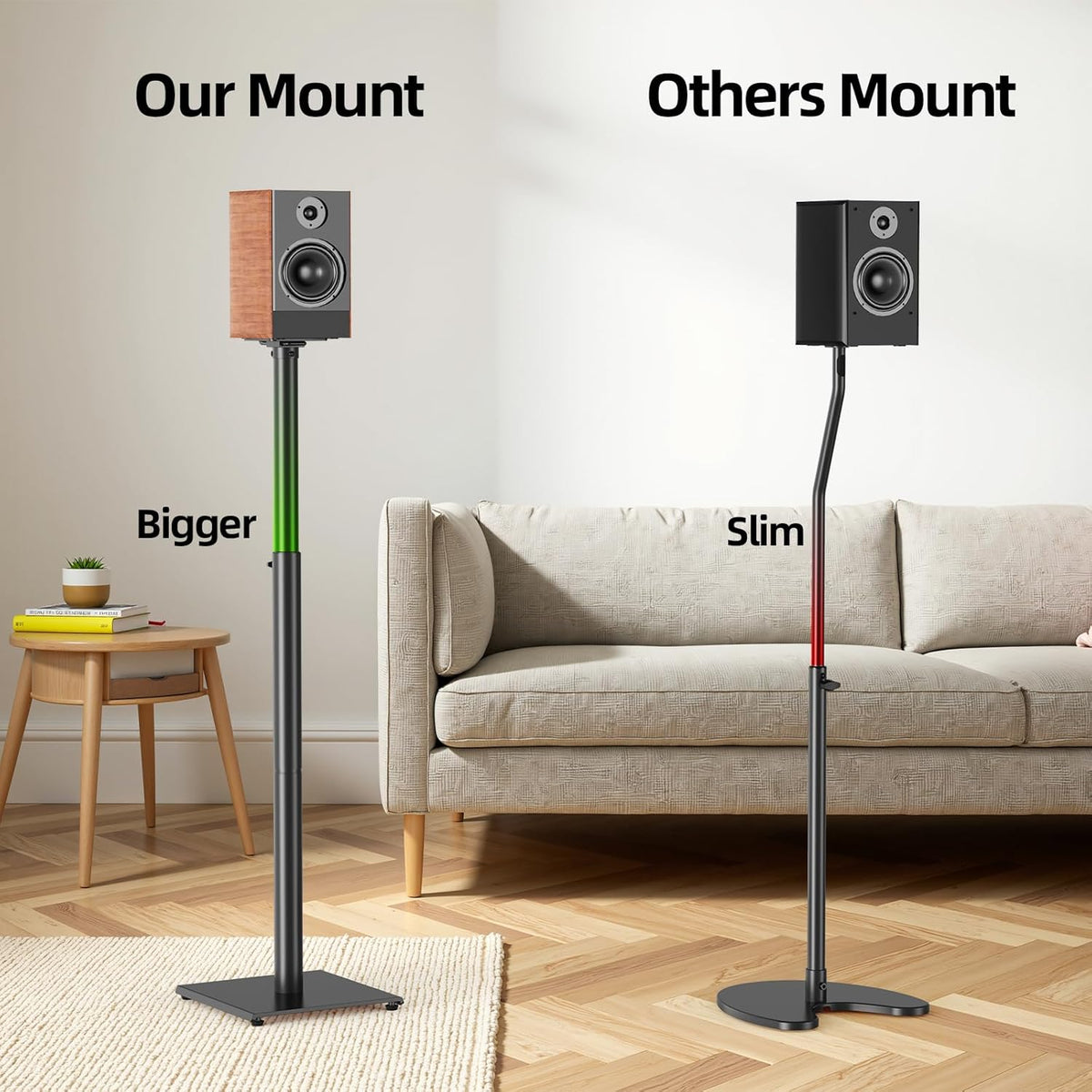 USX MOUNT Bookshelf Speaker Stands Pair, Height Adjustable Extends 32-42 inch for Rear Surround Sound Speakers, Floor Satellite Speaker Stands for Vizio Bose Sony JBL Klipsch Polk, Max Load 11 lbs