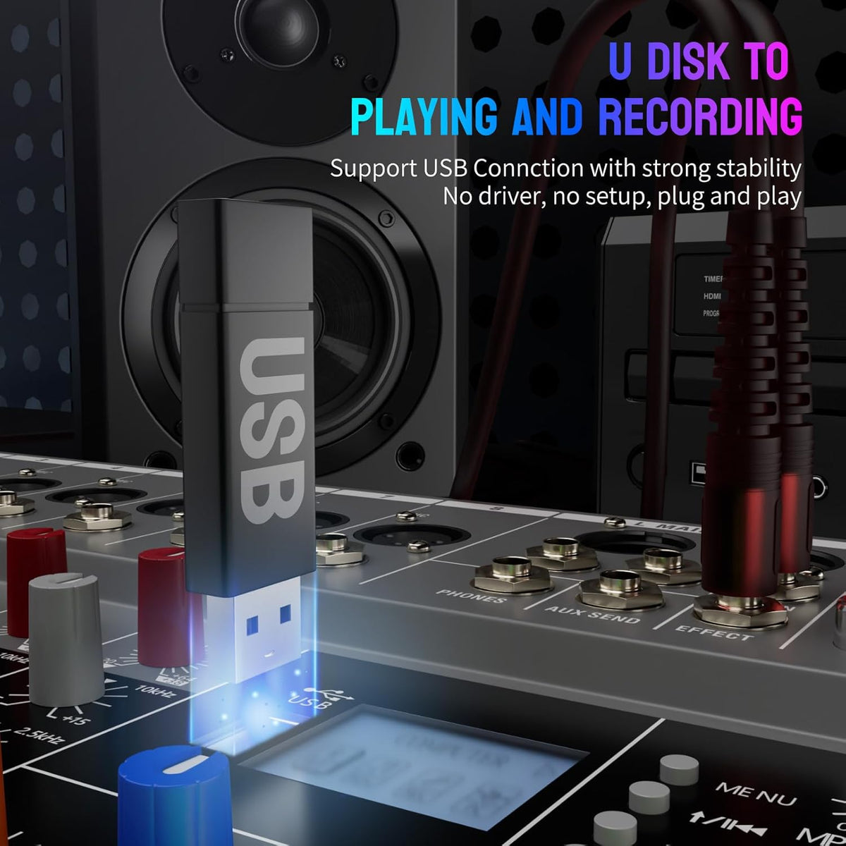 Professional DJ Audio Mixer - 8 Channel DJ Bluetooth Controller Sound Mixer w/DSP 16 Preset Effects, USB Interface, 8 XLR Mic/Line Input, AUX, FX Processor MP3 Player, Headphone Jack