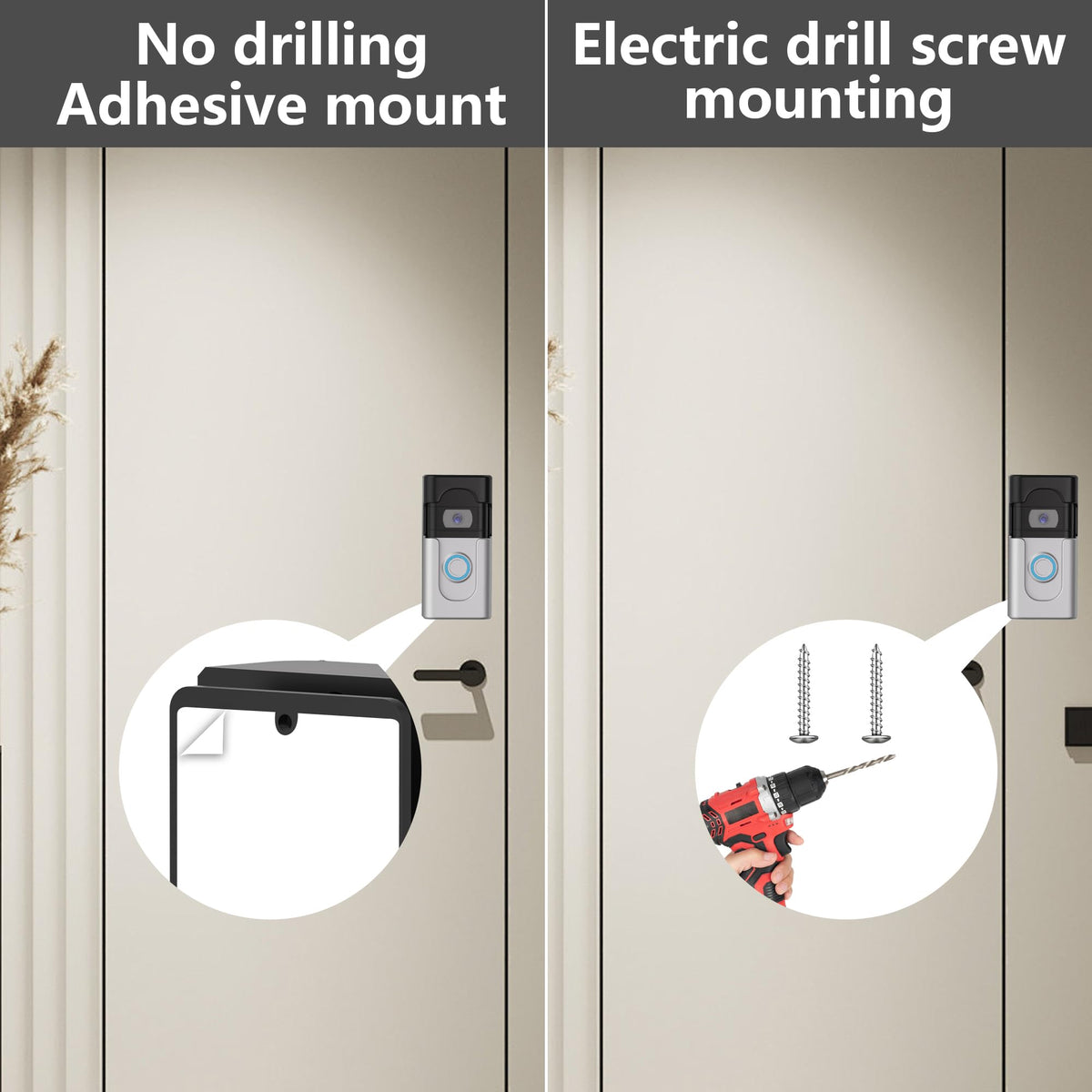 No Drill Adhesive Doorbell Mount for Ring/Blink, 45°-135° Adjustable Angle, Anti-Block Sensor, for Brick/Wood/Metal Doors, Easy Install & Battery