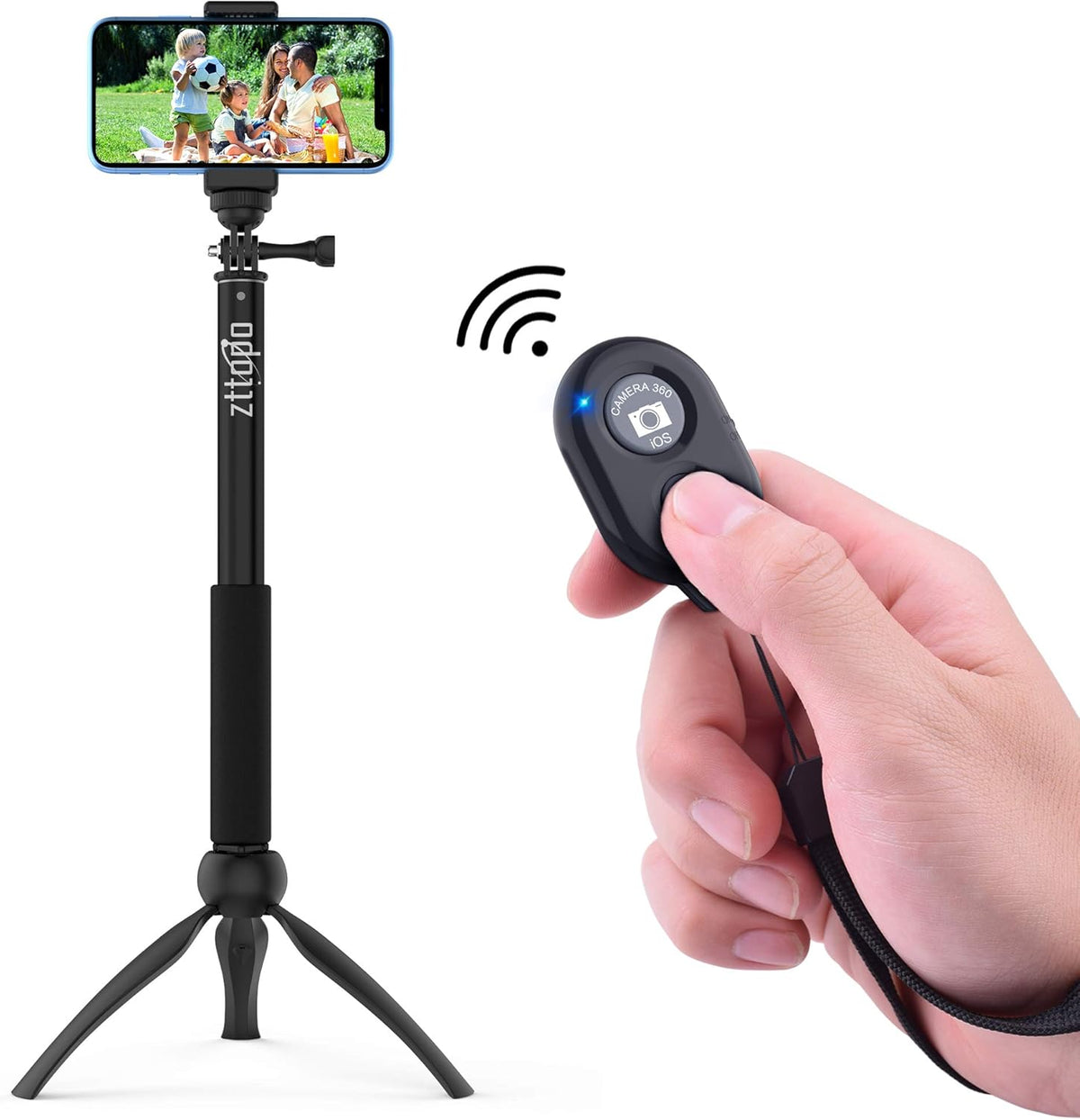 Wireless Camera Remote Shutter for Smartphones (2 Pack), Zttopo Wireless Phone Camera Remote Control Compatible with iPhone/Android Cell Phone - Wrist Strap Included Black&Blue
