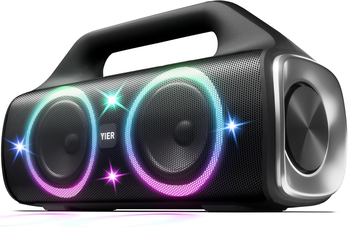 Speakers, 80w (Peak) Portable Wireless Speaker with Lights, Stereo Loud Sound, IP67 Waterproof, Deep Bass Outdoor Speakers Bluetooth 5.0 Dual Pairing for Home Party Beach Camping, Gifts