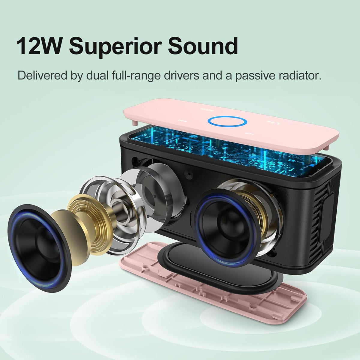 DOSS SoundBox Touch Wireless Bluetooth Speaker with 12W HD Sound and Bass, IPX5 Water-Resistant, 20H Playtime, Handsfree, Portable for Office, Home, Outdoor, Travel- Light Pink