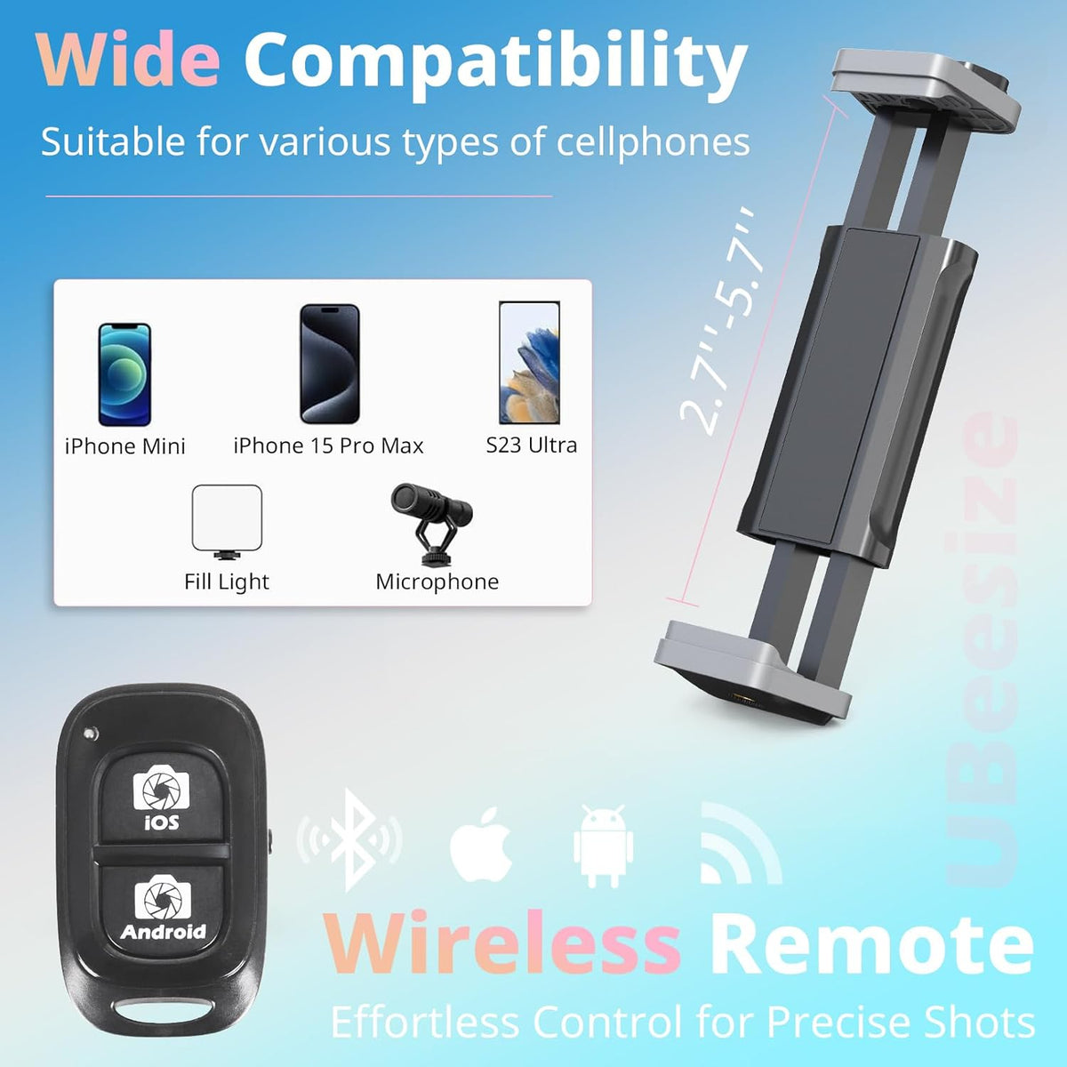 UBeesize 72" Phone Tripod & Selfie Stick, Camera Tripods Stand with Wireless Remote and Phone Holder,Compatible with iPhone Android Phone, Perfect for Selfies/Video Recording/Live Streaming Pink
