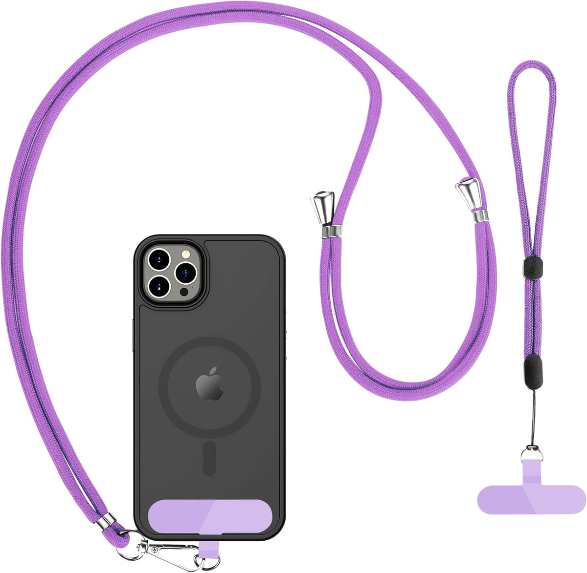 CACOE Phone Lanyard 2 Pcs-1 Pcs Adjustable Neck Strap, 1 Pcs Wrist Strap, 2 Pcs Pads, Universal Crossbody Multifuctional Cell Phone Lanyards Compatible with Most Smartphones(Dark Purple)