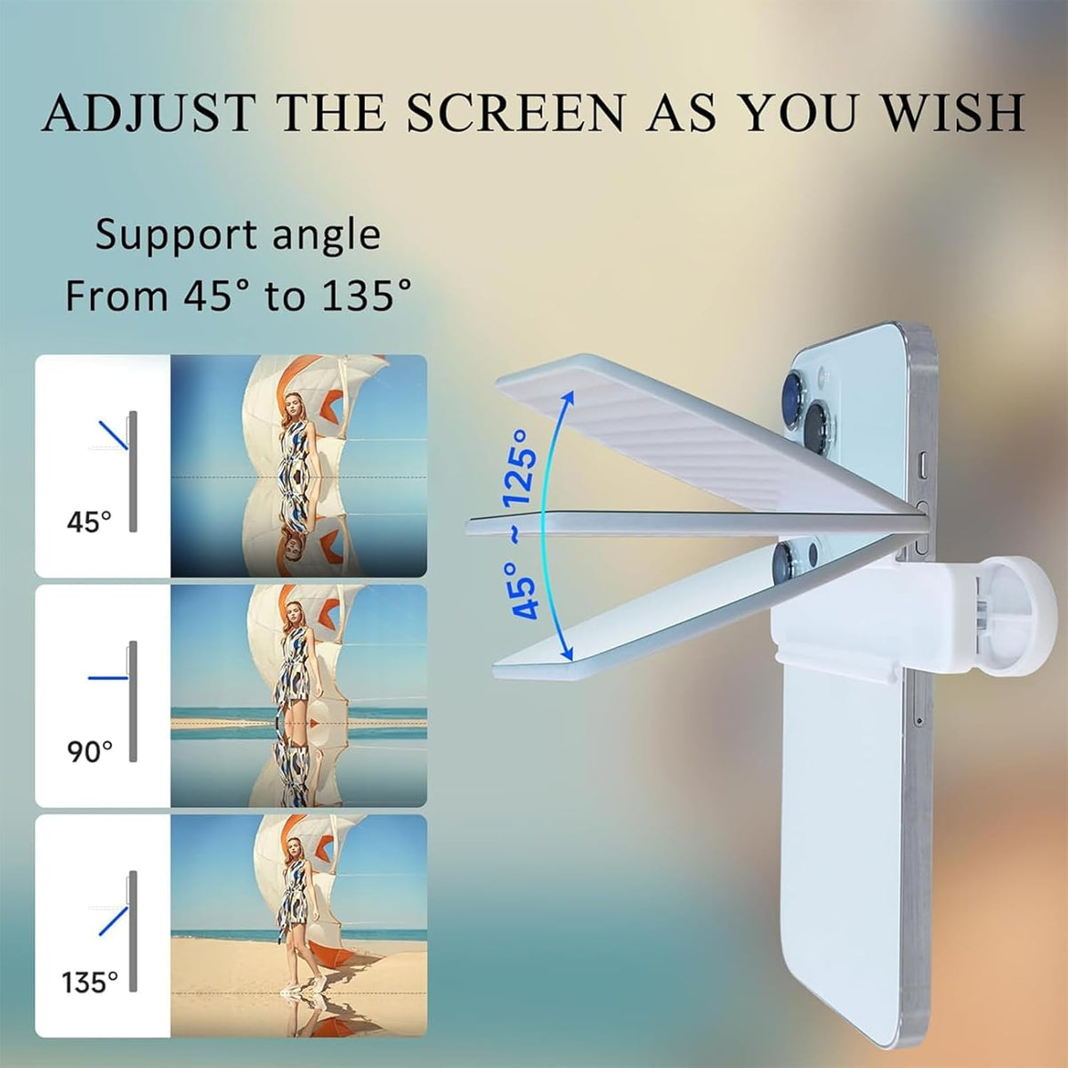 Mirror Effect Lens - Capture Stunning Reflections Instantly, Smartphone Camera Mirror Reflection Clip Kit, Adjustable Angle Mobile Phone Camera Mirror Clip for Outdoor Travel Photography (White)