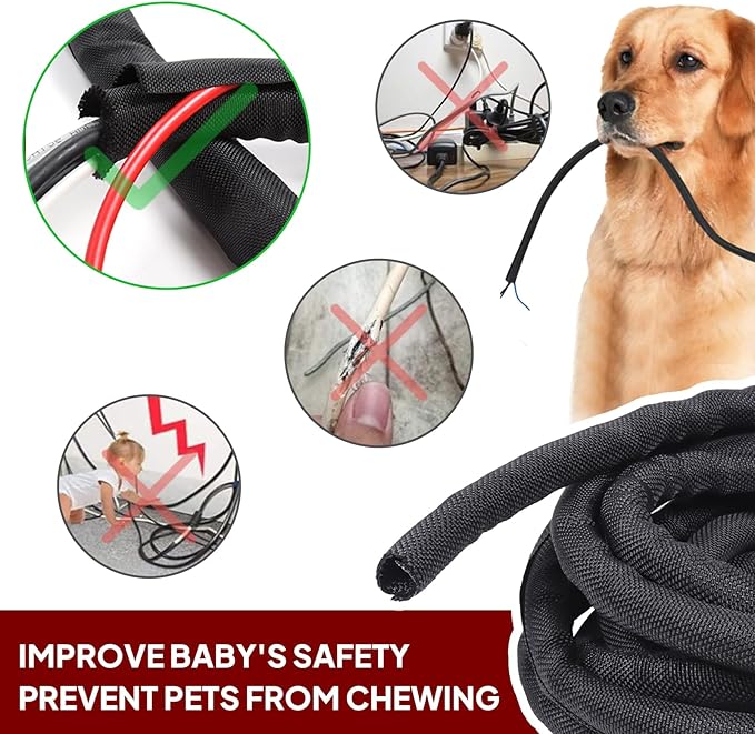BuyUneed Black Split Braided Cable Management Sleeves 1/2inch -30Feet