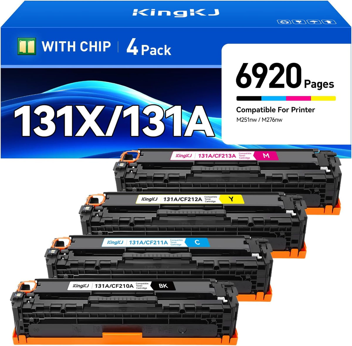 131A 131X High Yield Toner Cartridge 4-Pack Black Cyan Yellow Magenta Replacement for HP 131A CF210A CF211A CF212A CF213A Compatible for HP LaserJet Pro 200 color MFP M276nw M276n M251nw M251n Printer