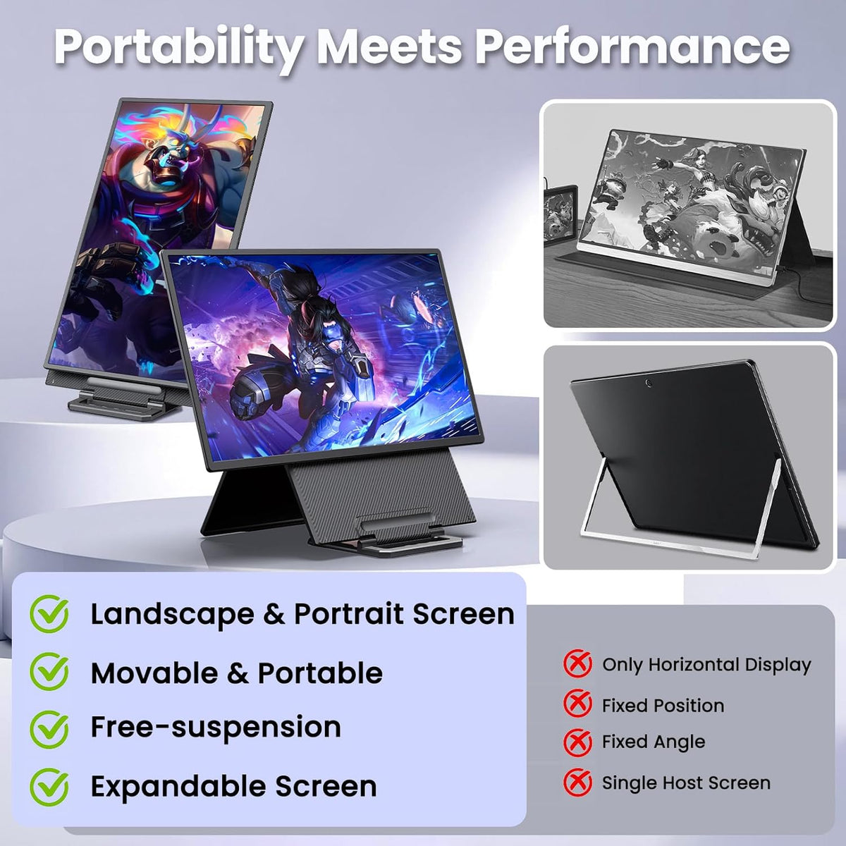 2K 180Hz Portable Monitor,23.8" 2560x1440 QHD 120% SRGB IPS FreeSync Gaming Moniter USB-C HDMI Large Work Home Office Second Monitor VESA Mountable, Adjustable Tilt & Height for Laptop, PS4,Xbox