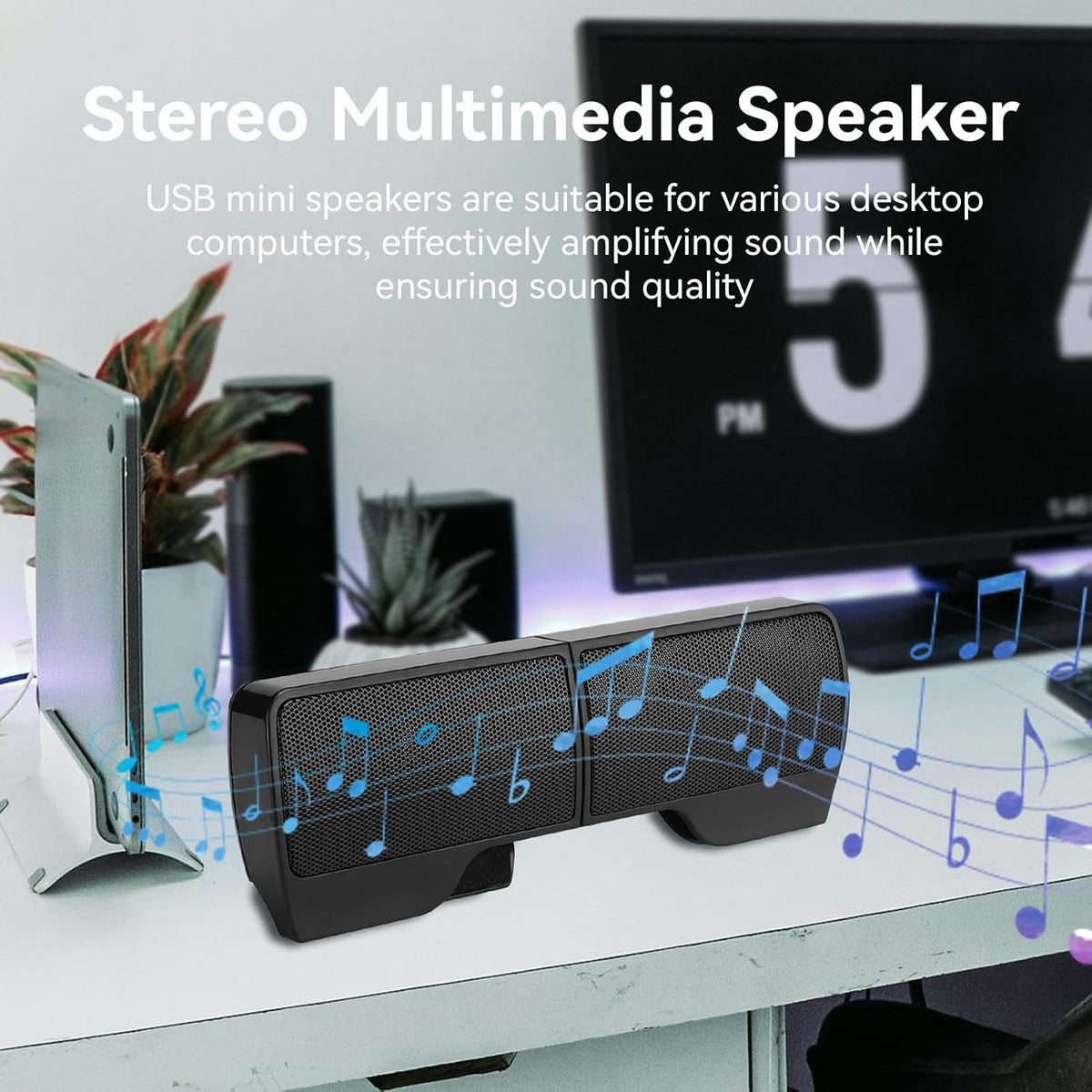 HERCHR 2W+2W 4 3.5mm Computer Speakers for Desktop PC, USB Plug-in, Wired Laptop Soundbar Speakers, Detachable Mini
