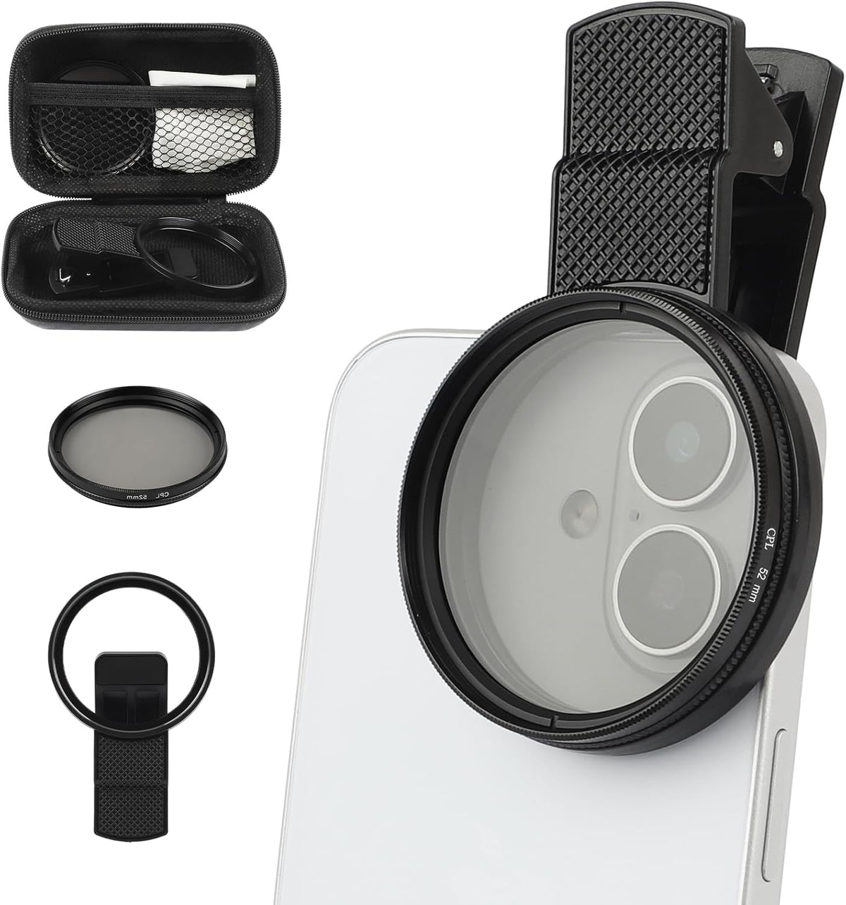 52mm Clip-On CPL Phone Camera Lens Filter, Polarizer Circular Filter, Ultra Slim Multi- Coated CPL Filter Compatible with iPhone 15/14/13 Samsung