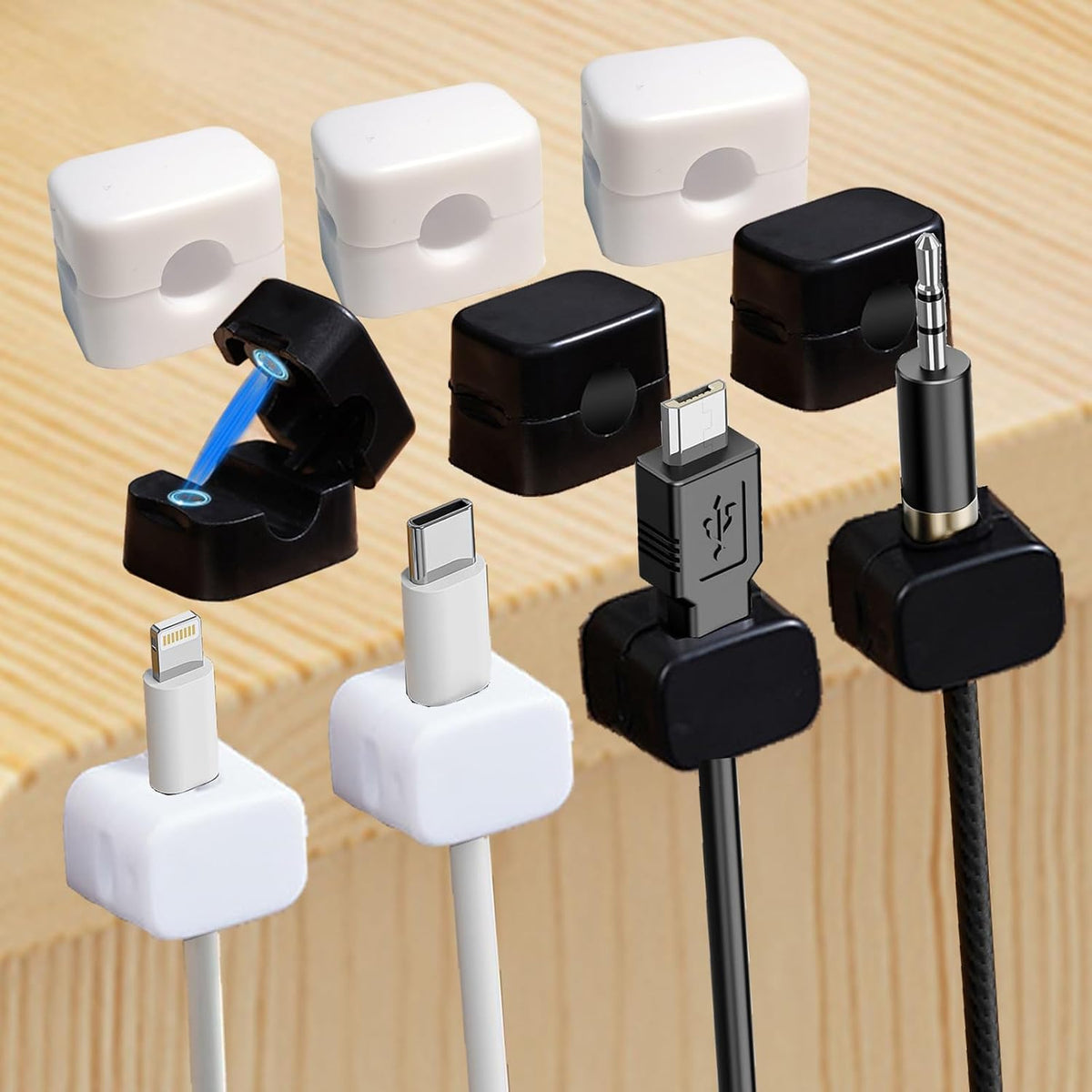 Greygel 10Pack 2025 [1s -5white 5Black Upgraded Cord Organizer Magnetic Cable Clips Lock] Cord Holder, Adhesive Wire