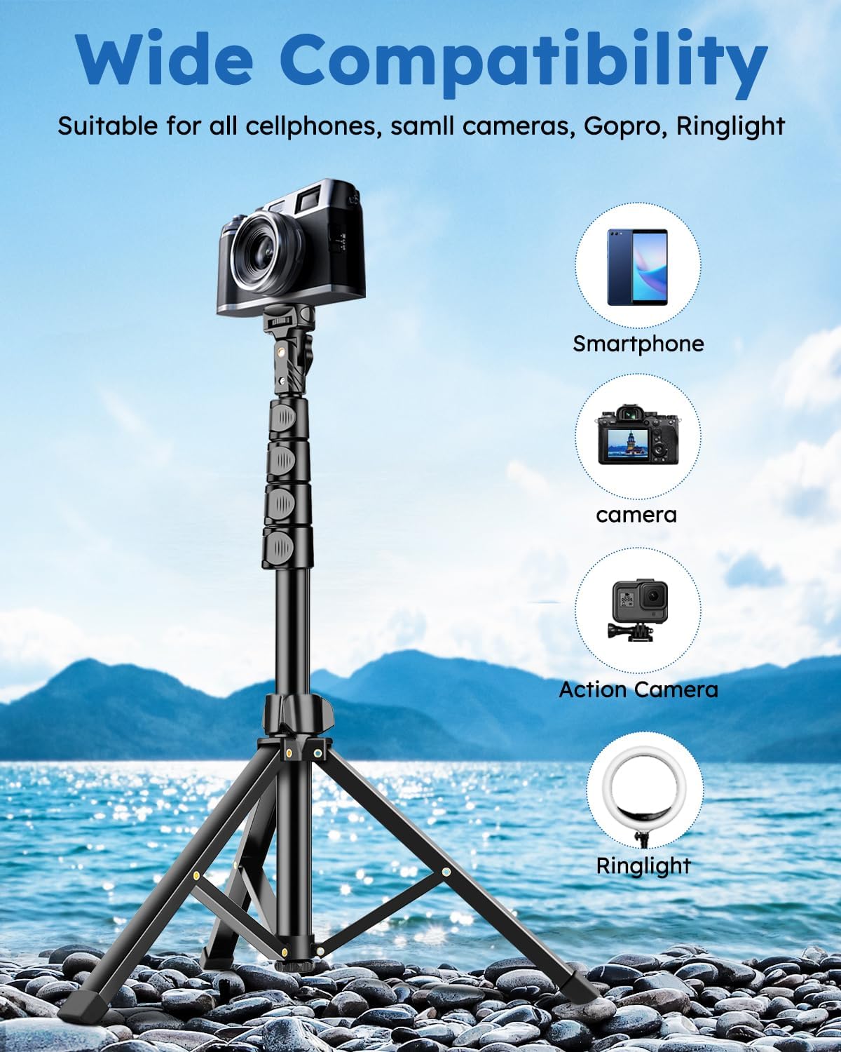 86" Tripod for iPhone, Stable & Tall Phone Tripod with Remote and Flexible Gooseneck for Video Recording/Watching/Cooking/Fitness/Vlogging
