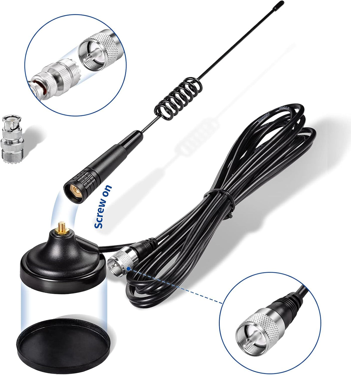 BINGFU 27MHz PL259 CB Radio Antenna & BNC Male Magnetic Base Compatible with Cobra Midland Uniden Maxon President
