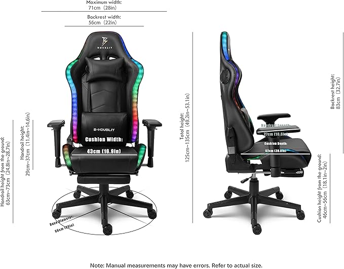 TBQATNTS Massage Gaming Chair with Speakers Ergonomic Pro Gaming Chair with Headrest and Lumbar SupportReclining Computer Chair with Footrest and RGB LightsVideo Game Chair for Adults Kids.Black