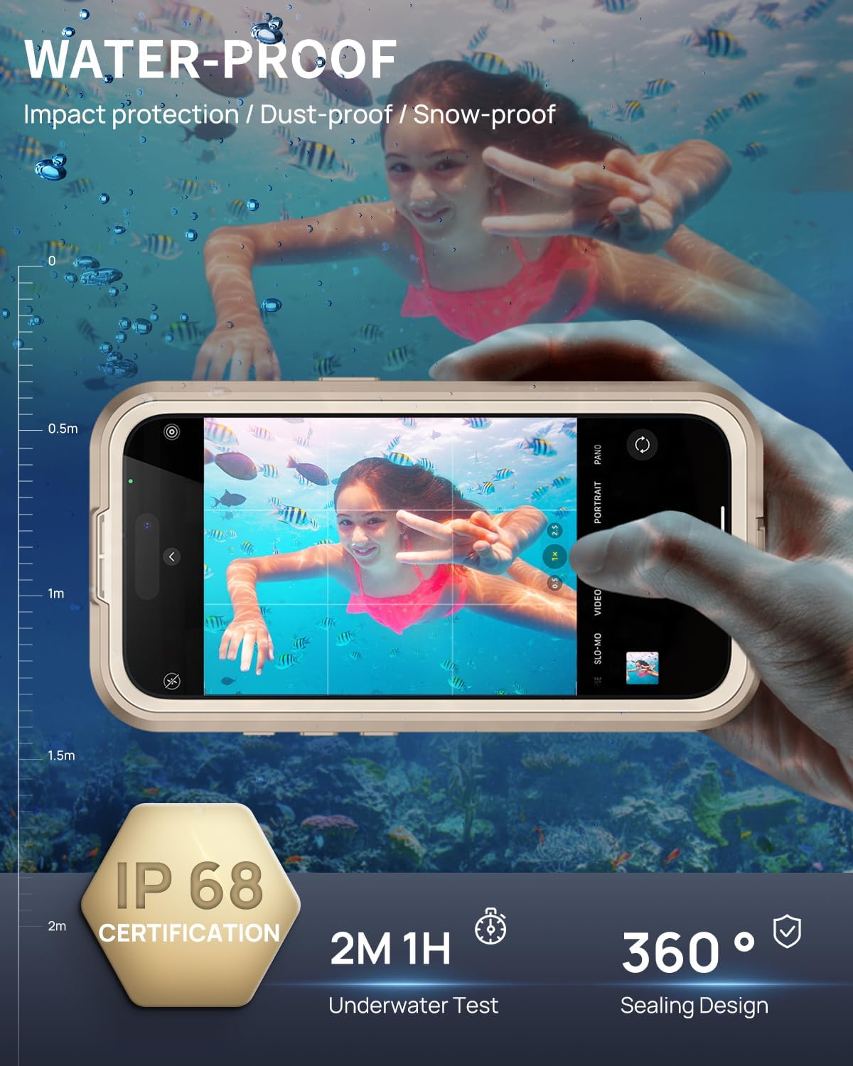 Lanhiem Magnetic for iPhone 16 Pro Case, IP68 Waterproof Dustproof Case, [Compatible with Magsafe] [Built-in Screen Protector] Full Body Heavy Duty Rugged Phone Cover 6.3 inch, Desert