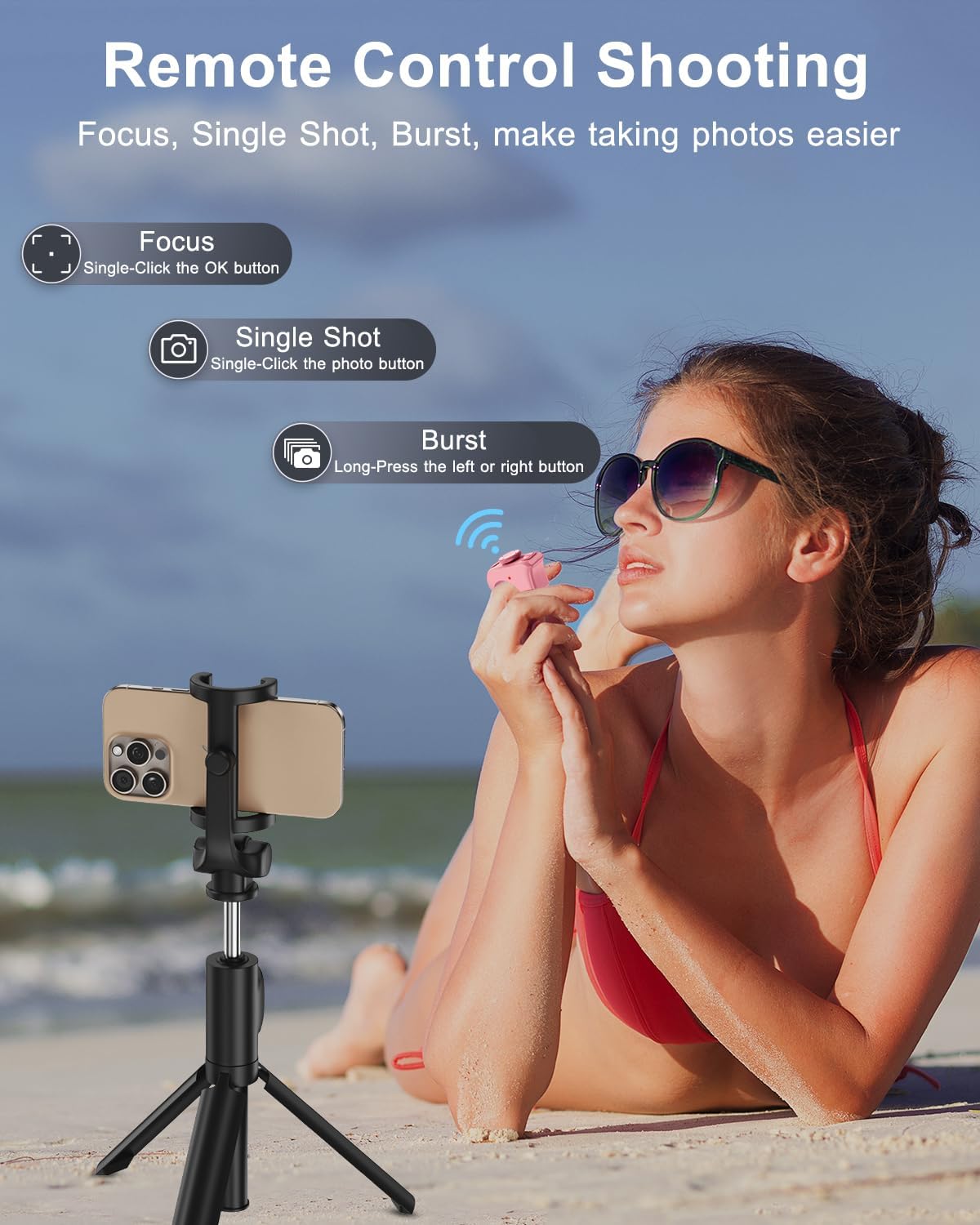 TikTok Scrolling Ring Remote Control, Camera Shutter Remote, Wireless Bluetooth Scrolling Ring for iPhone, iPad, iOS, Android - Pink