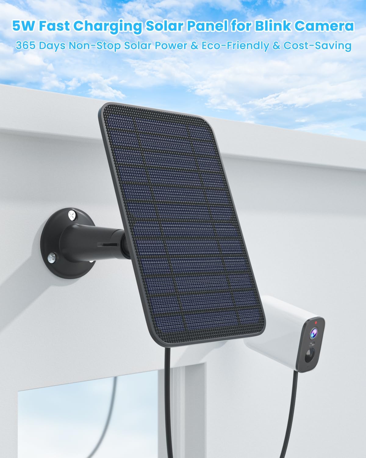 5W Solar Panel Charger Compatible with Blink Outdoor/Outdoor(3rd Gen)/XT XT2 Camera, Solar Panel for Blink Camera, 13.1ft Charging Cable & Rubber Plug, IP65 Weatherproof with Secure Wall Mount, 1 Pack