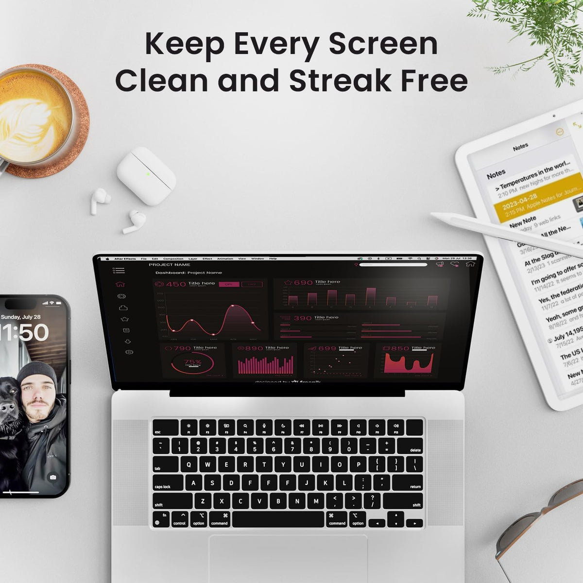 Screen Cleaner Spray - TV Screen Cleaner Spray and Microfiber Cloth kit, Computer Screen Cleaner & Car Screen Cleaner for TV, Monitor, Laptop, MacBook, iPad, iPhone and Electronic Devices - 2 Pack