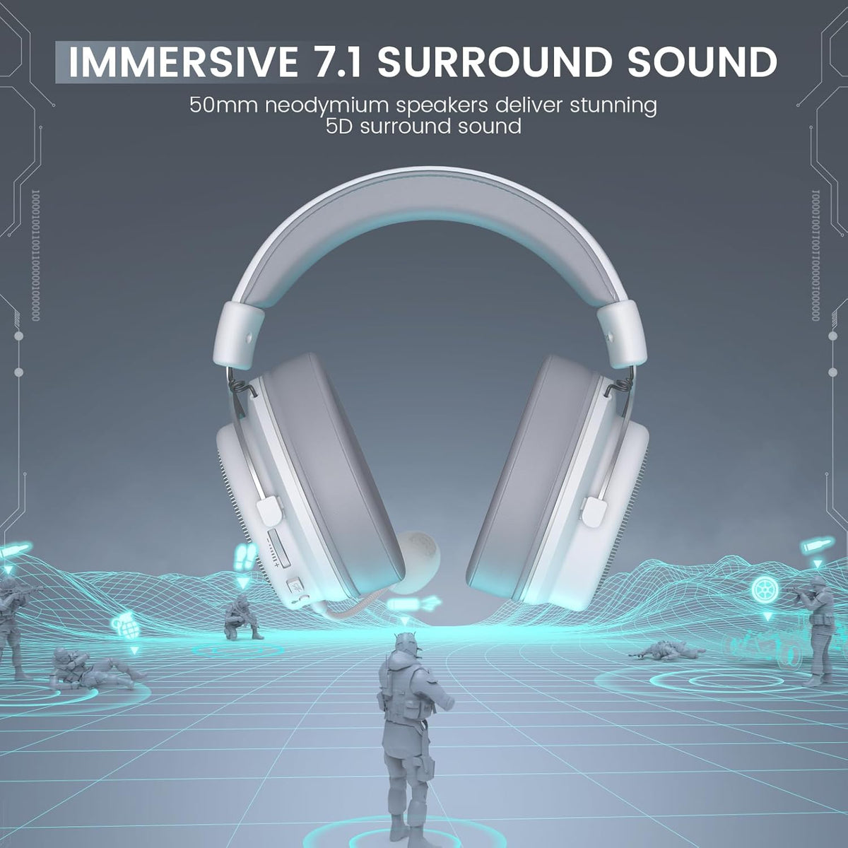 EKSA USB Gaming Headset for PC, Computer Headphones with Detachable Noise Cancelling Microphone, 7.1 Surround Sound, 50MM Driver, Wired Headset with Mic for PS4/PS5, Xbox One, Laptop, Work