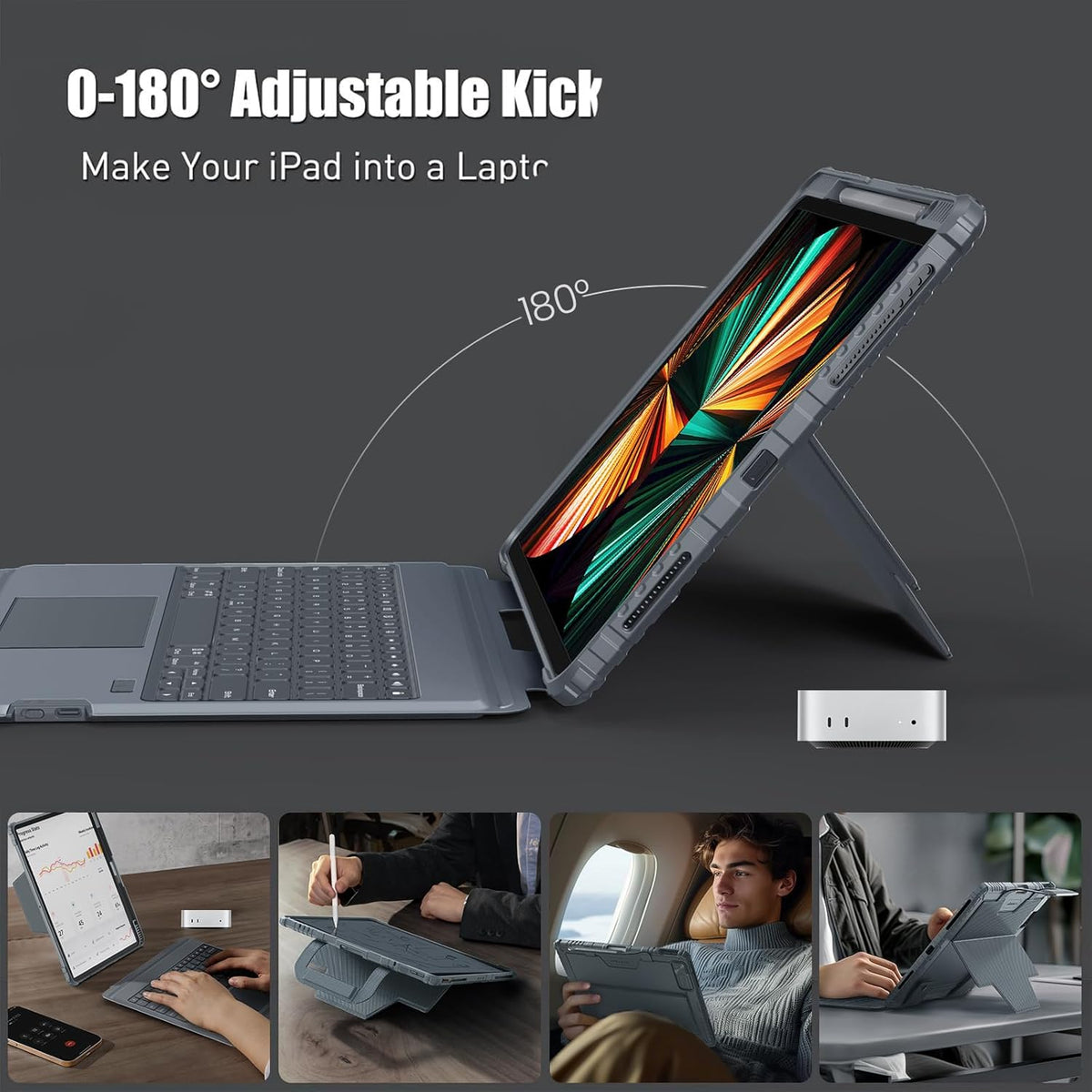 Nillkin for iPad Air 13 M2 M3 Case with Keyboard Backlit Bumper iPad Pro 12.9 (3rd, 4th, 5th and 6th gen) Detachable Keyboard with Built in trackpad, Stand,US English (Elite Grey)