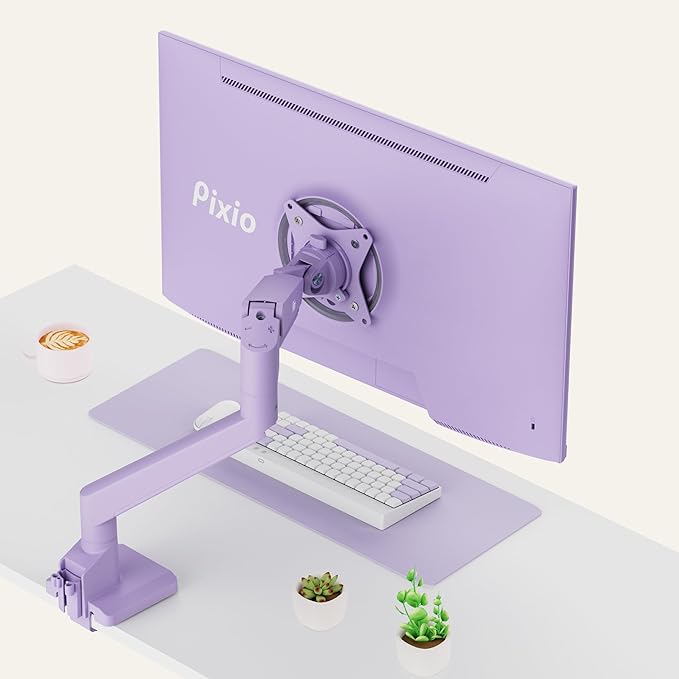 Pixio PXC248WAVE Purple 24 inch 200Hz Refresh Rate FHD 1080p Resolution 1500R Curve Fast VA Panel 1ms GTG Response Time HDR Curved Gaming Monitor and PS1S Wave Purple Single Monitor Arm