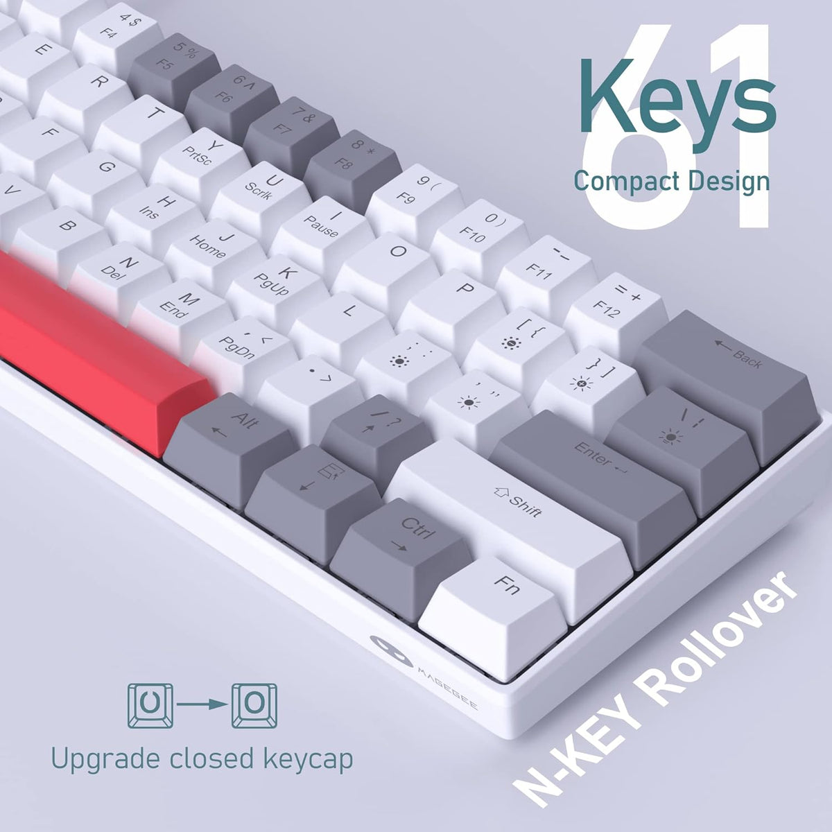60% Mechanical Gaming Keyboard,Mixed Color Keycaps Gaming Keyboard with Red Switches, Detachable Type-C Cable Mini Keyboard with Blue LED Light for PC/Laptop