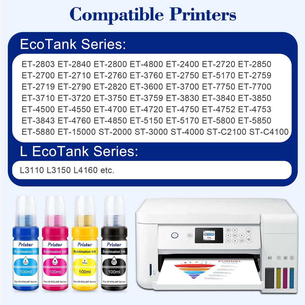 Pristar Sublimation Ink for EPS Ecotank ET 2803 ET-2800 ET-4800 ET-2850 2840 ET-2710 ET 2720 ET 2760 ET-15000 ET-3760 ET-2400 ET-2750 5170 400 ml