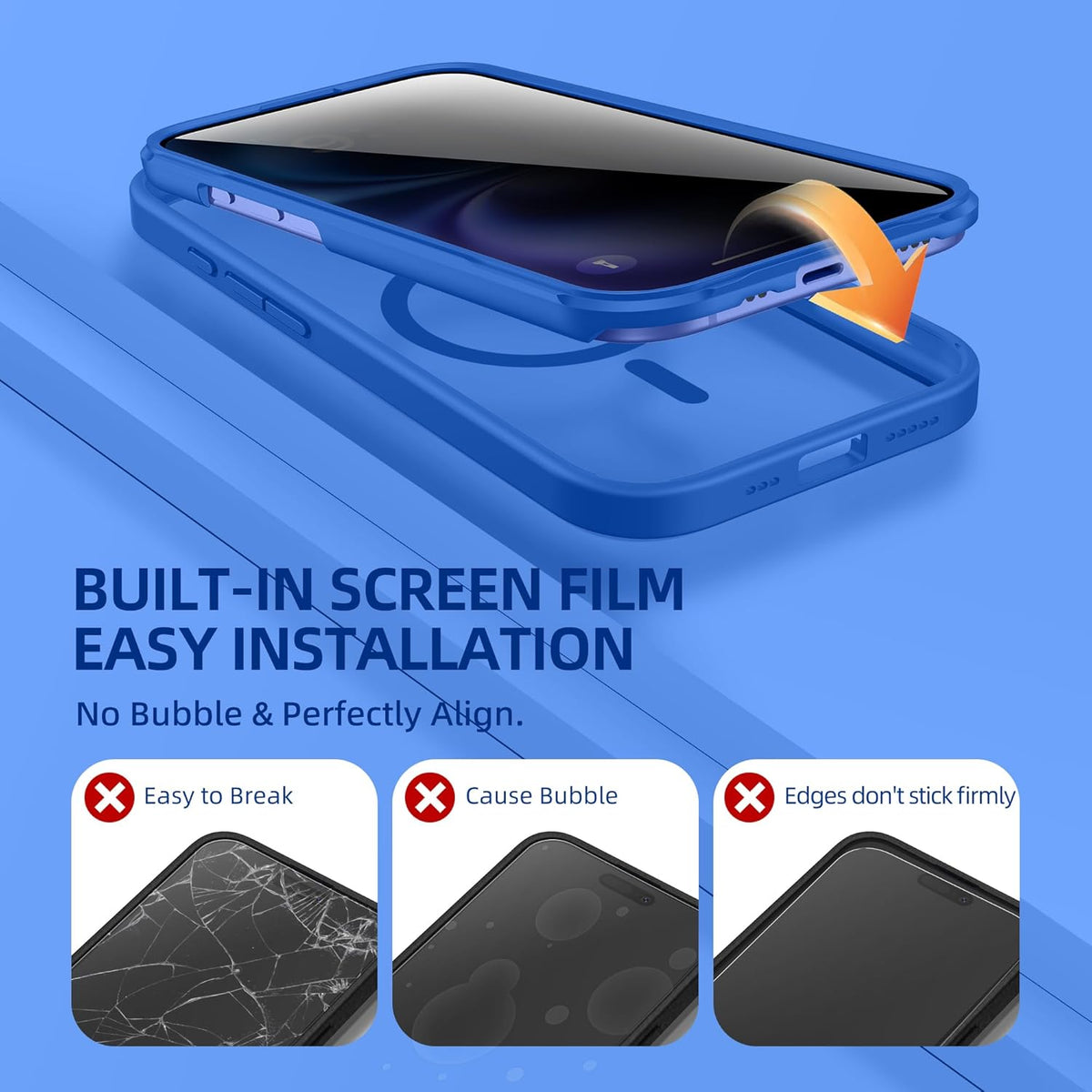 BERFY Magnetic for iPhone 16 Case, Compatible with MagSafe, Built-in Privacy Screen Protector and Upgraded Camera Protection, Anti-Spy Full Body Shockproof Phone Case for 16 6.1", Klein Blue