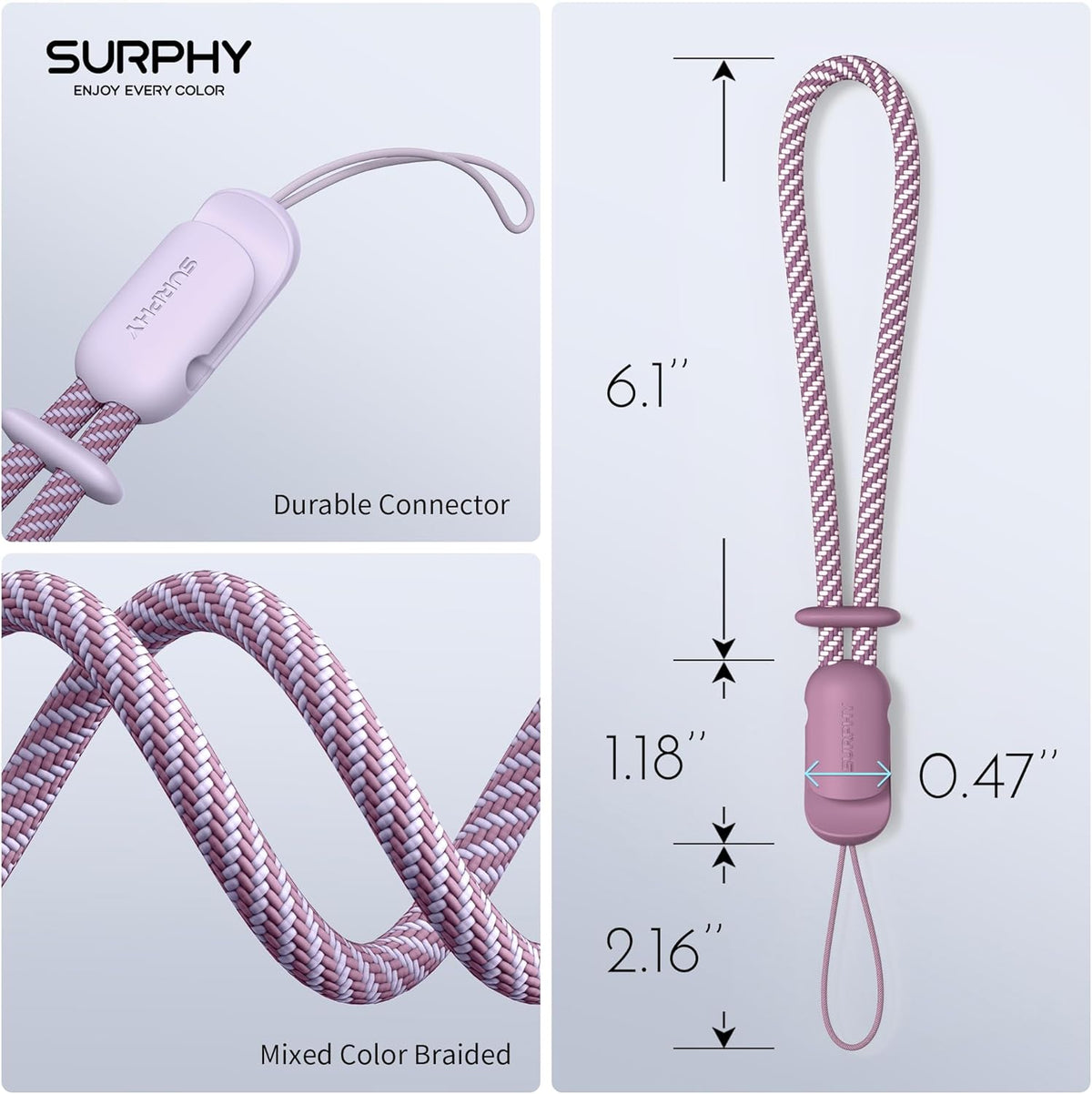 SURPHY 2 Pack Phone Lanyard for Cellphone Case, Phone Wrist Strap for Case, Cellphone Strap with 2-Color Braided, Charm Wrist Lanyard for Women and Men, Lilac & Lilac Purple