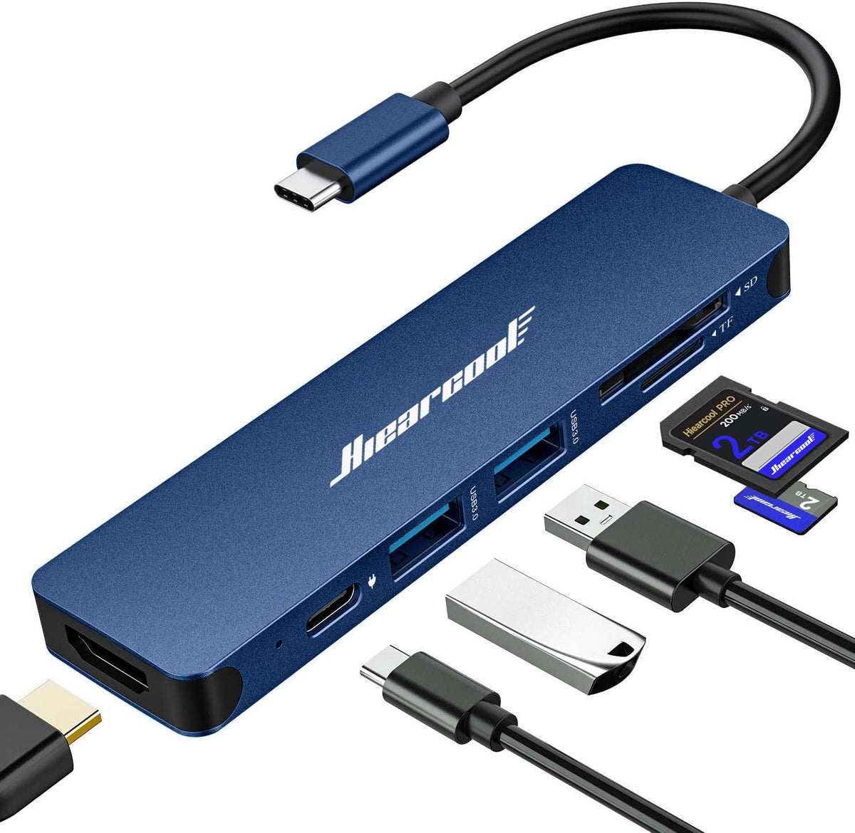 Hiearcool USB C Hub for MacBook Air/Pro, 7-in-1 USBC Adapter Multiport with 4K HDMI Dongle, USB-C Dock Laptop Docking Station for Thunderbolt 3/4 Laptops and Other Type-C Devices