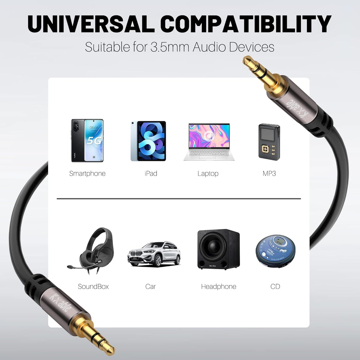 3.5mm 35 5 Kxable Aux Cable Feet, Long Male to Male Auxiliary Audio Cord, Preminun Gold Plated Compatible