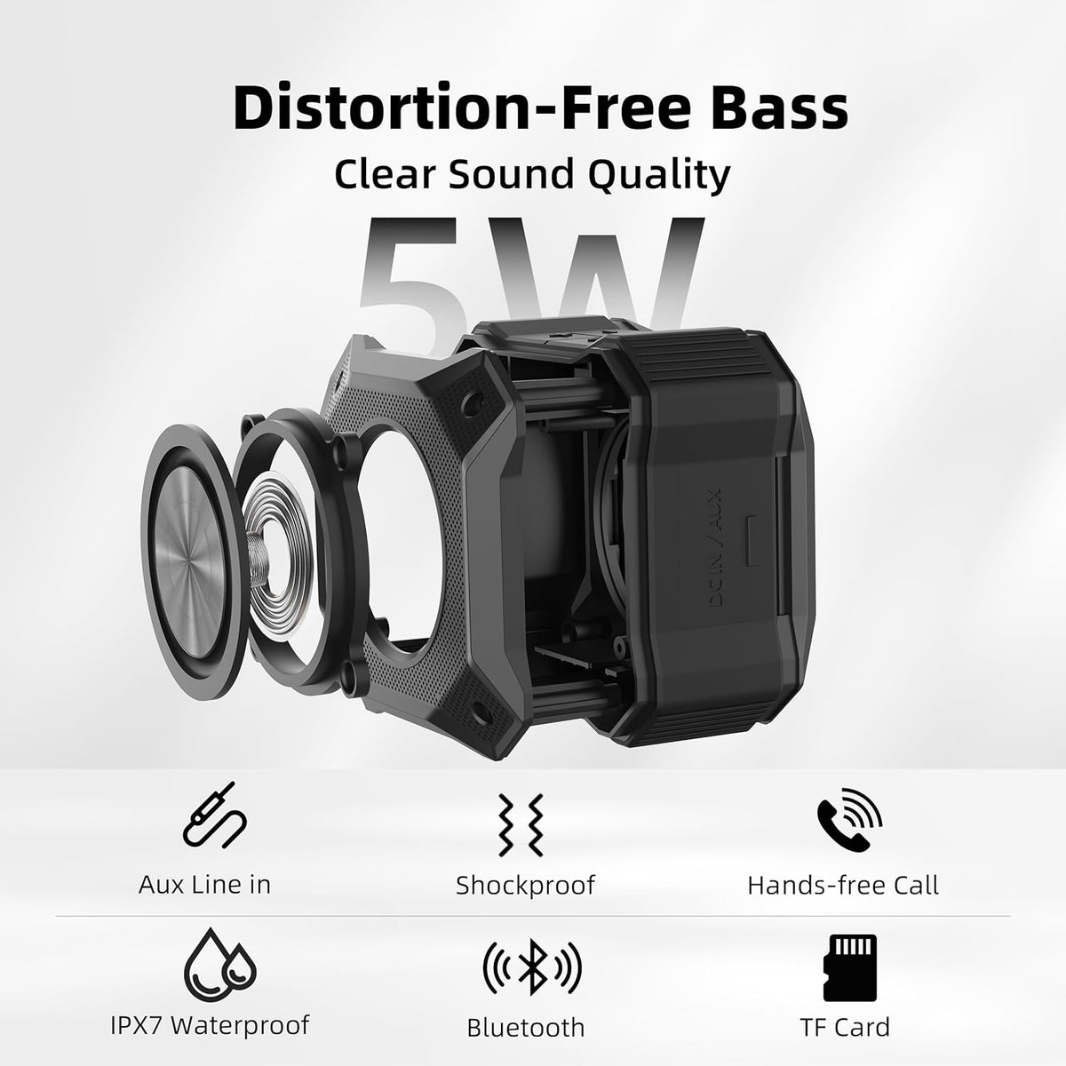 Small Shower Speaker Supports TWS Stereo Pairing and Hands-Free Calling, Loud, IPX7 Waterproof Wireless Bluetooth Speaker, 12H Playtime, Suitable for Home Bathroom, Outdoor Travel, Beach