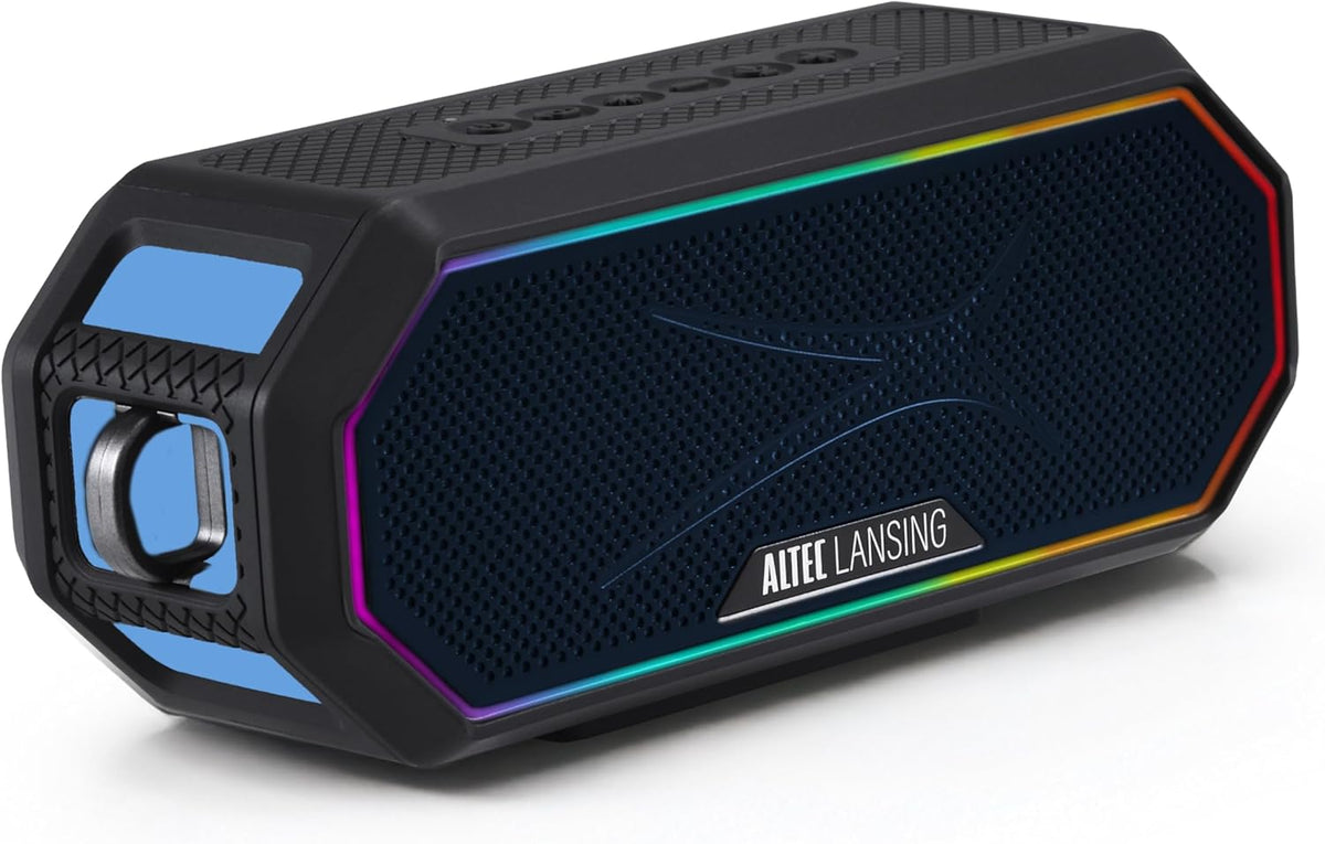 Altec Lansing Magnetic Bluetooth Speaker HYDRAJOLT 2.0, Waterproof IP67, 12W Output Power, 16H Battery, Multicolor LED, 100ft Wireless Range, Voice Assistant, USB-C Quick Charge